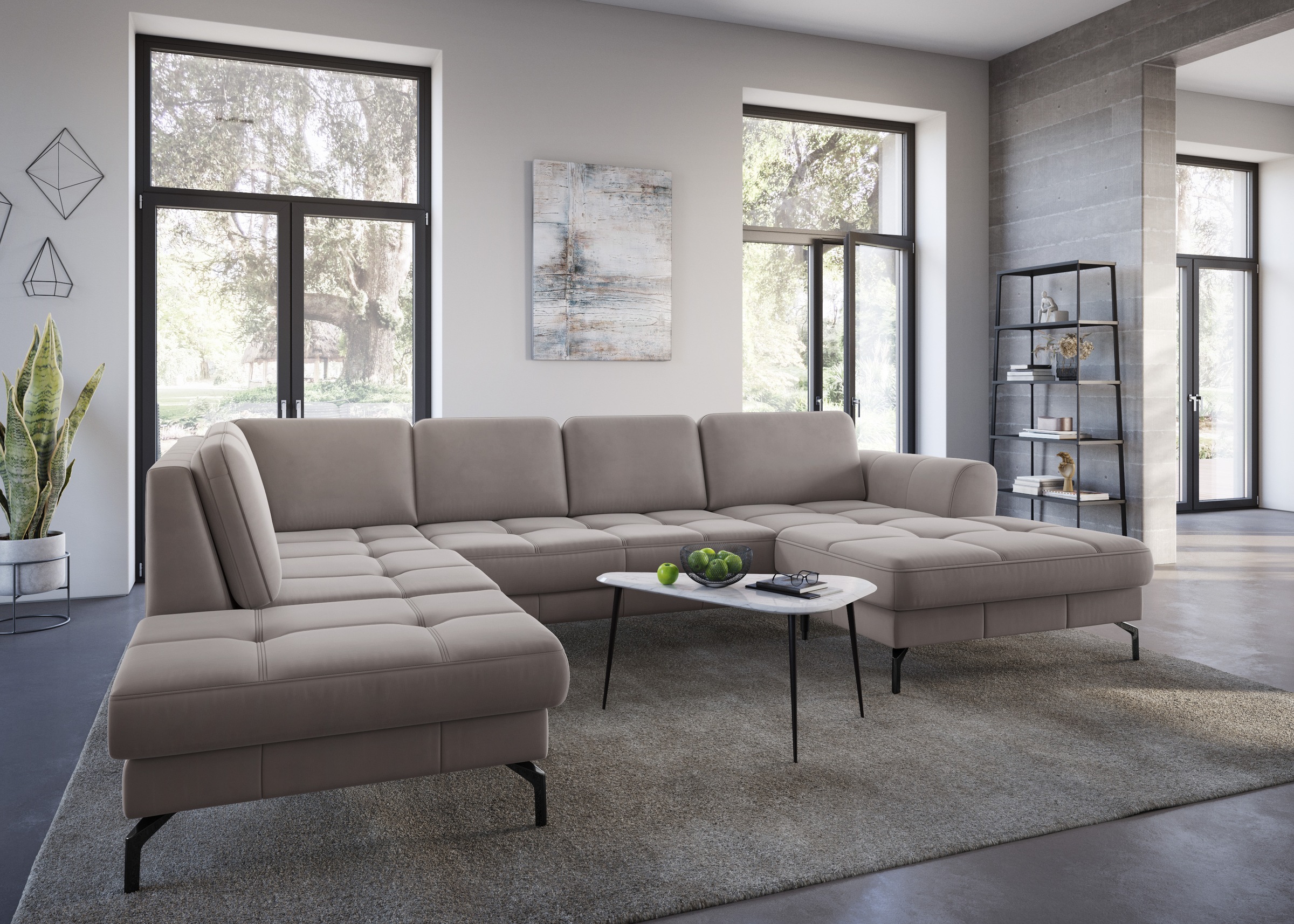 sit&more Wohnlandschaft »Bendigo U-Form«, inklusive Sitztiefenverstellung, Bodenfreiheit 15 cm, in 2 Fußfarben
