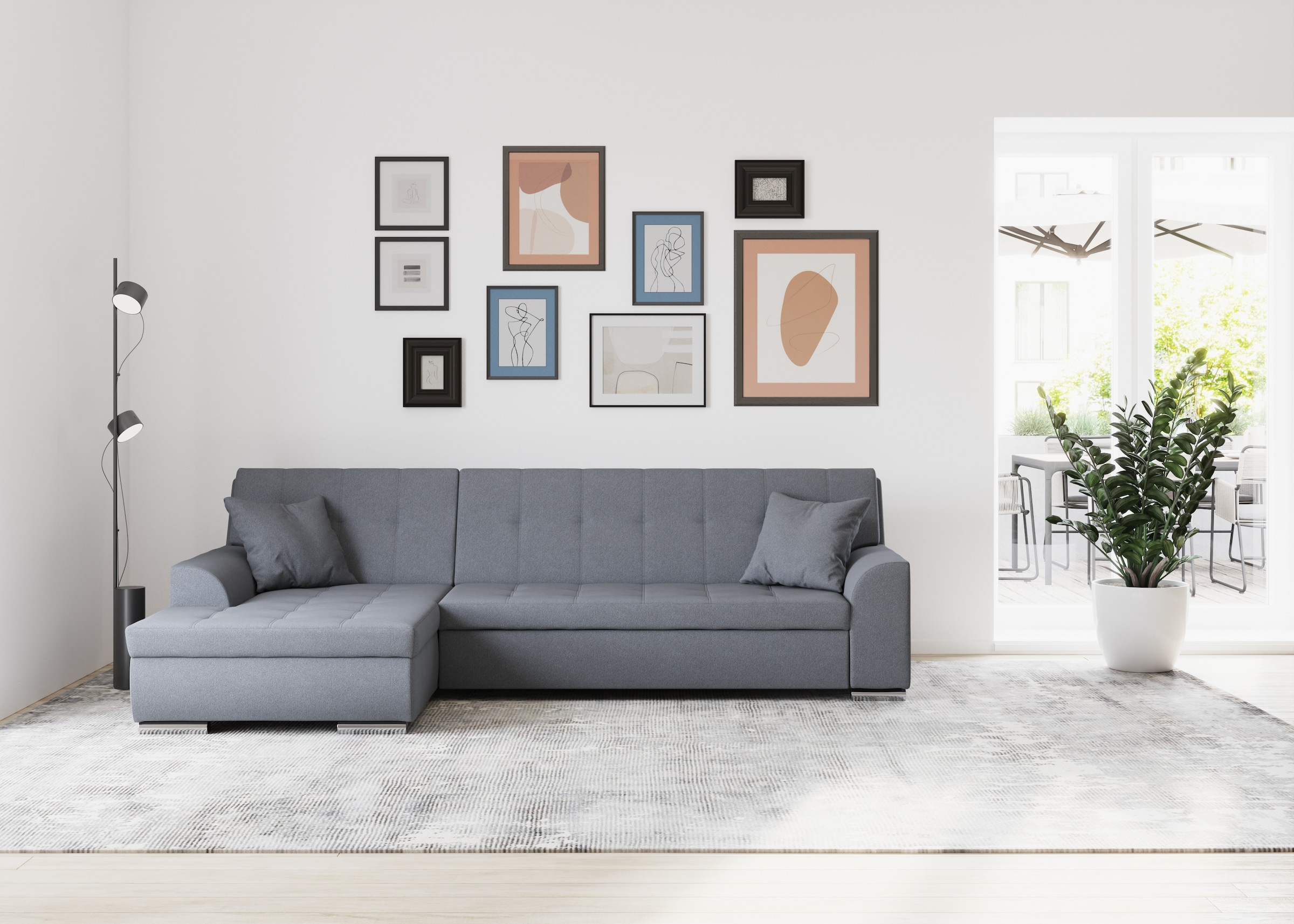 DOMO collection Ecksofa Treviso, wahlweise mit Bettfunktion, incl. Zierkissen