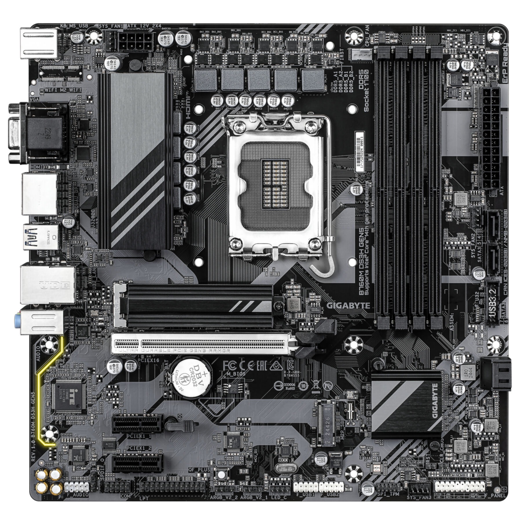 Gigabyte Mainboard »B760M DS3H GEN5 Mainboard – Unterstützt Intel Core Prozessoren der 14.«