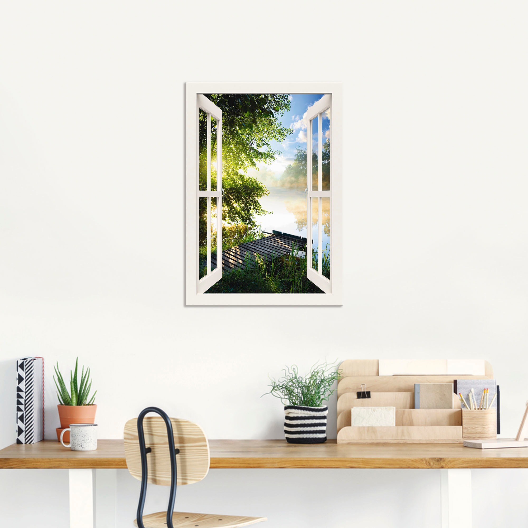 Artland Wandbild "Fensterblick Angelsteg am Fluss", Fensterblick, (1 St.), günstig online kaufen