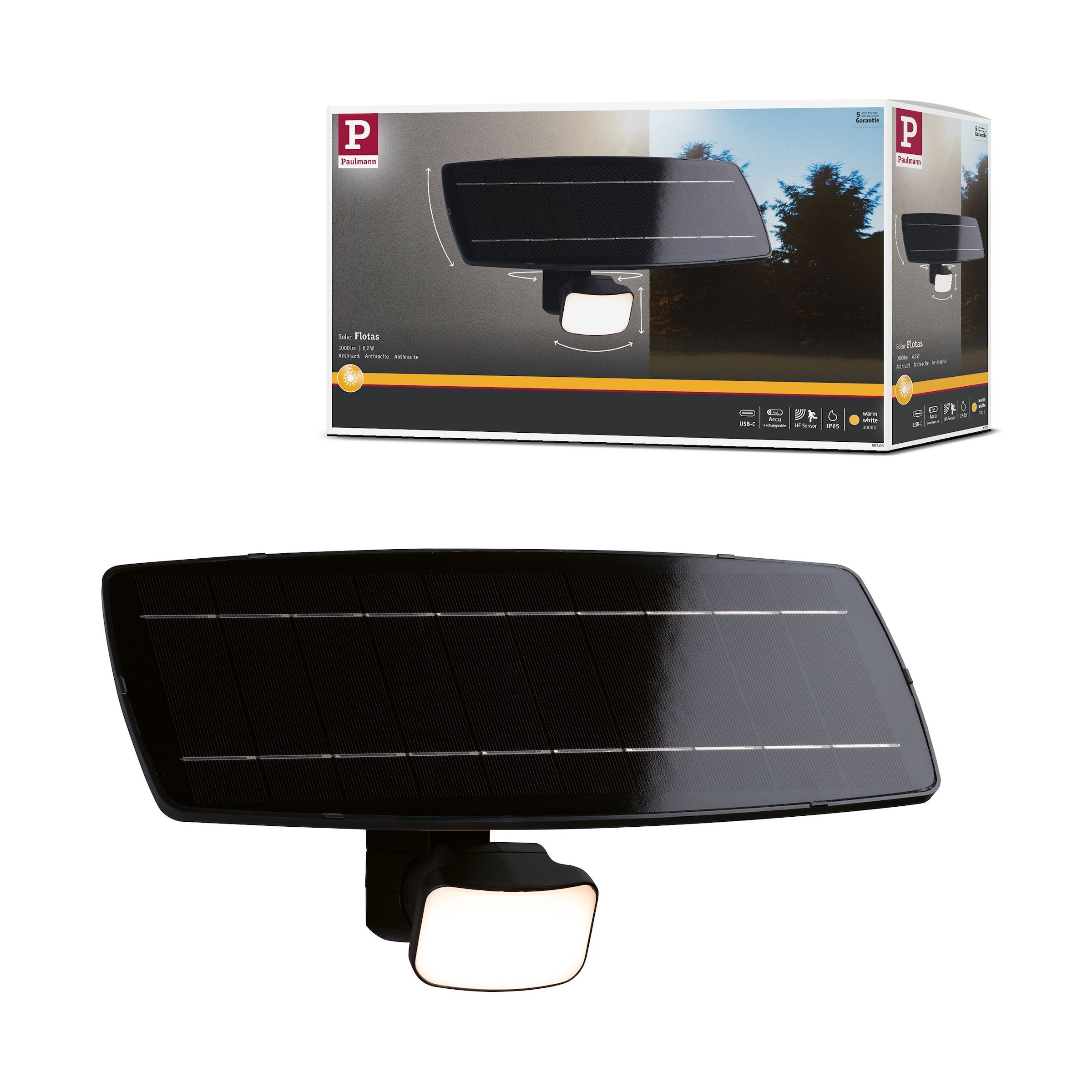 Paulmann Flutlichtstrahler »Flotas IP65 3000K 700lm Anthrazit« LED-Modul 1 Stk. Warmweiß inkl. Dämmerungsgesteuerter Bewegungsmelder (HF)