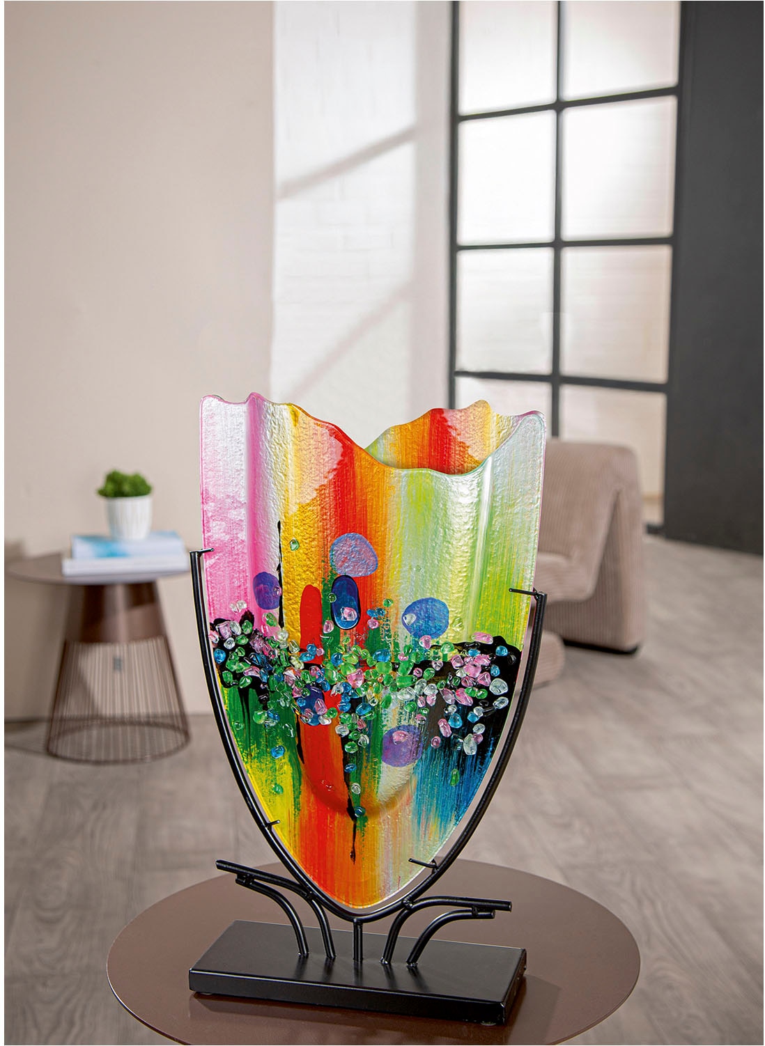 GILDE Dekovase »Bodenvase oval Manto blau; pink H. 49 cm«