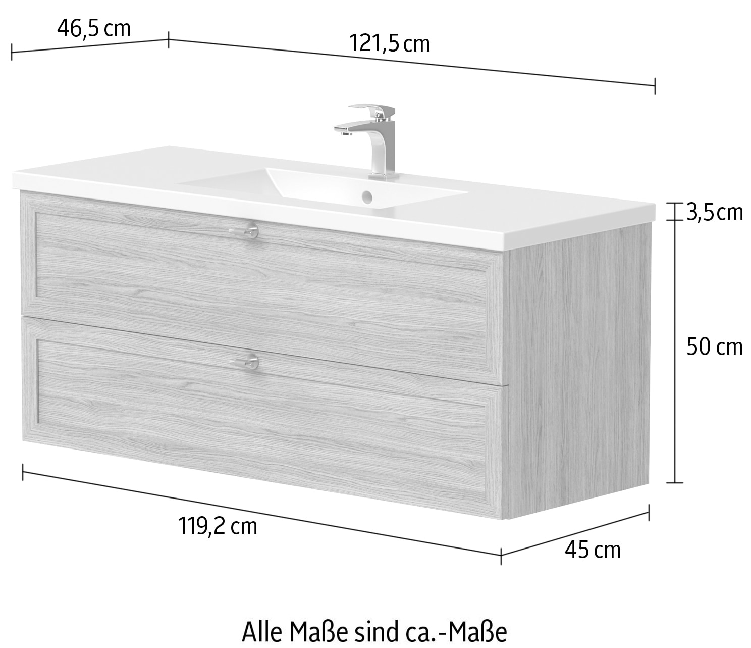 welltime Waschtisch »Rustic«, mit Soft-Close-Funktion, Breite 121,5 cm, Eichenfurnier