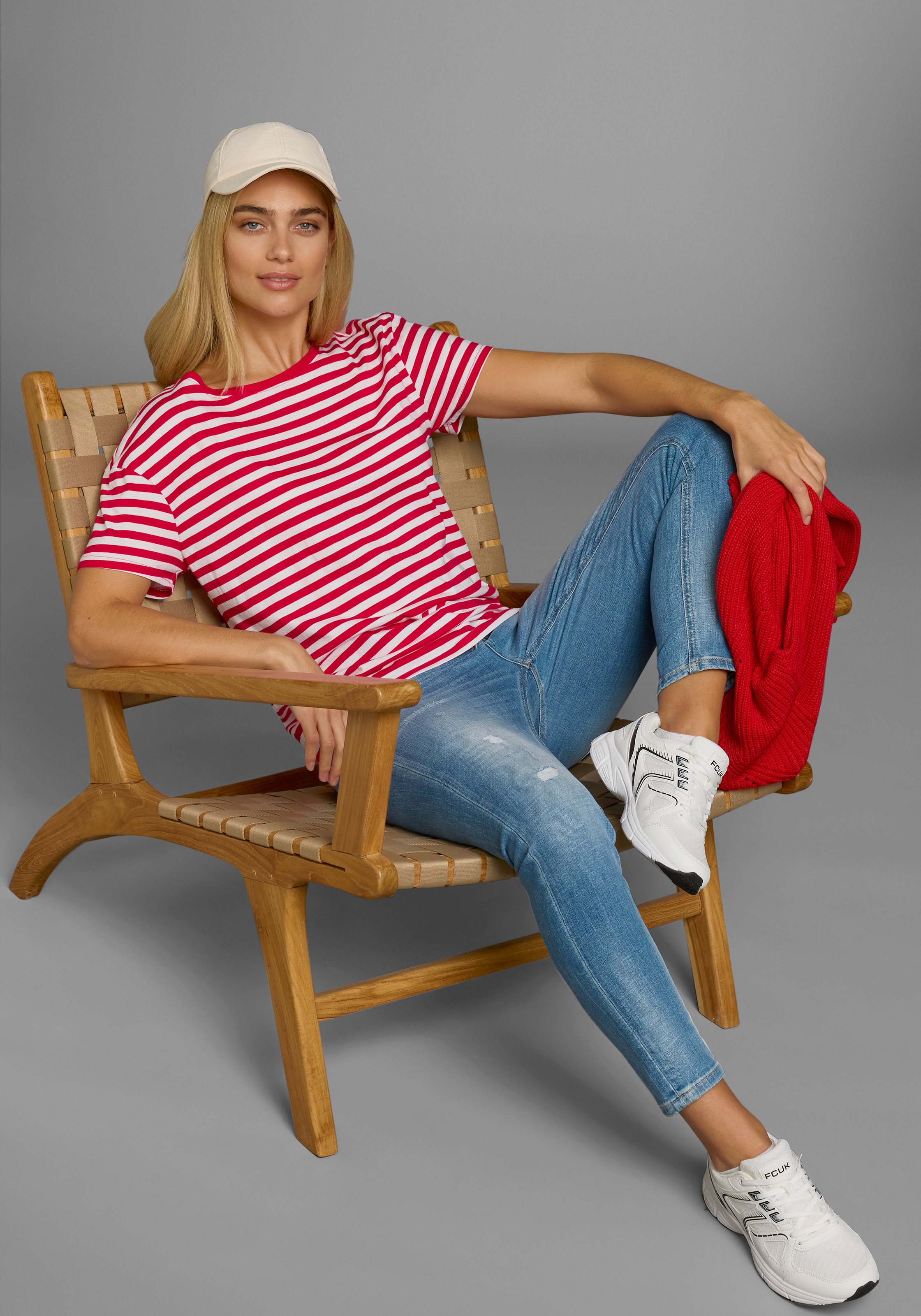 AJC T-Shirt Kurzarm,  taillierter Schnitt,  gestreift,  Rundhalsausschnitt