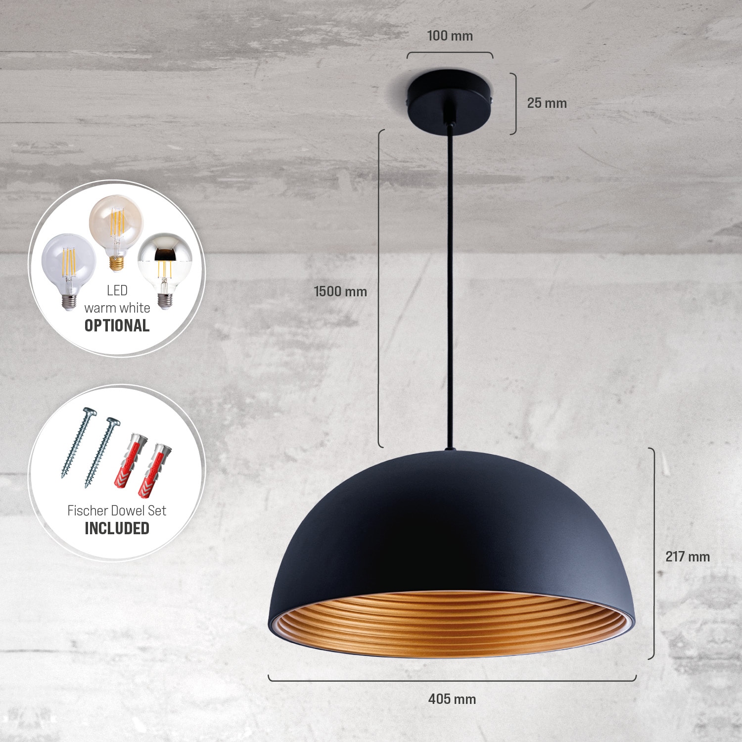 Paco Home Pendelleuchte »SAWYER«, 1 flammig, Leuchtmittel E27 | ohne Leuchtmittel, Hängelampe Esszimmer Küchenlampe Hängend 1,5m Textilkabel Ã˜40,5cm