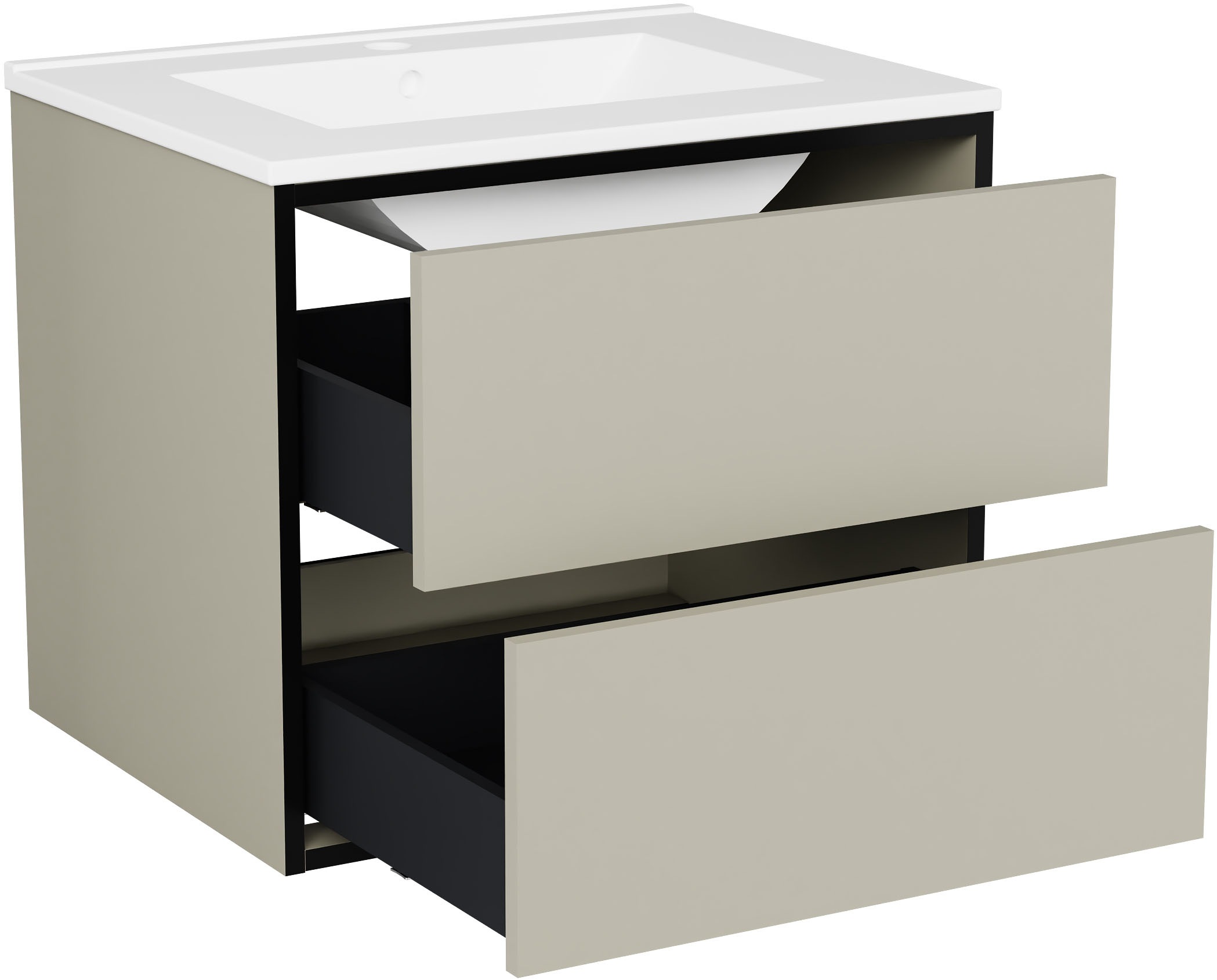 welltime Waschtisch »Waschbeckenunterschrank Line mit Waschbecken,Badmöbel,zwei Schubladen«, Badschrank mit Waschbecken, Push to open, Maße B/H/T: 61/53/47 cm