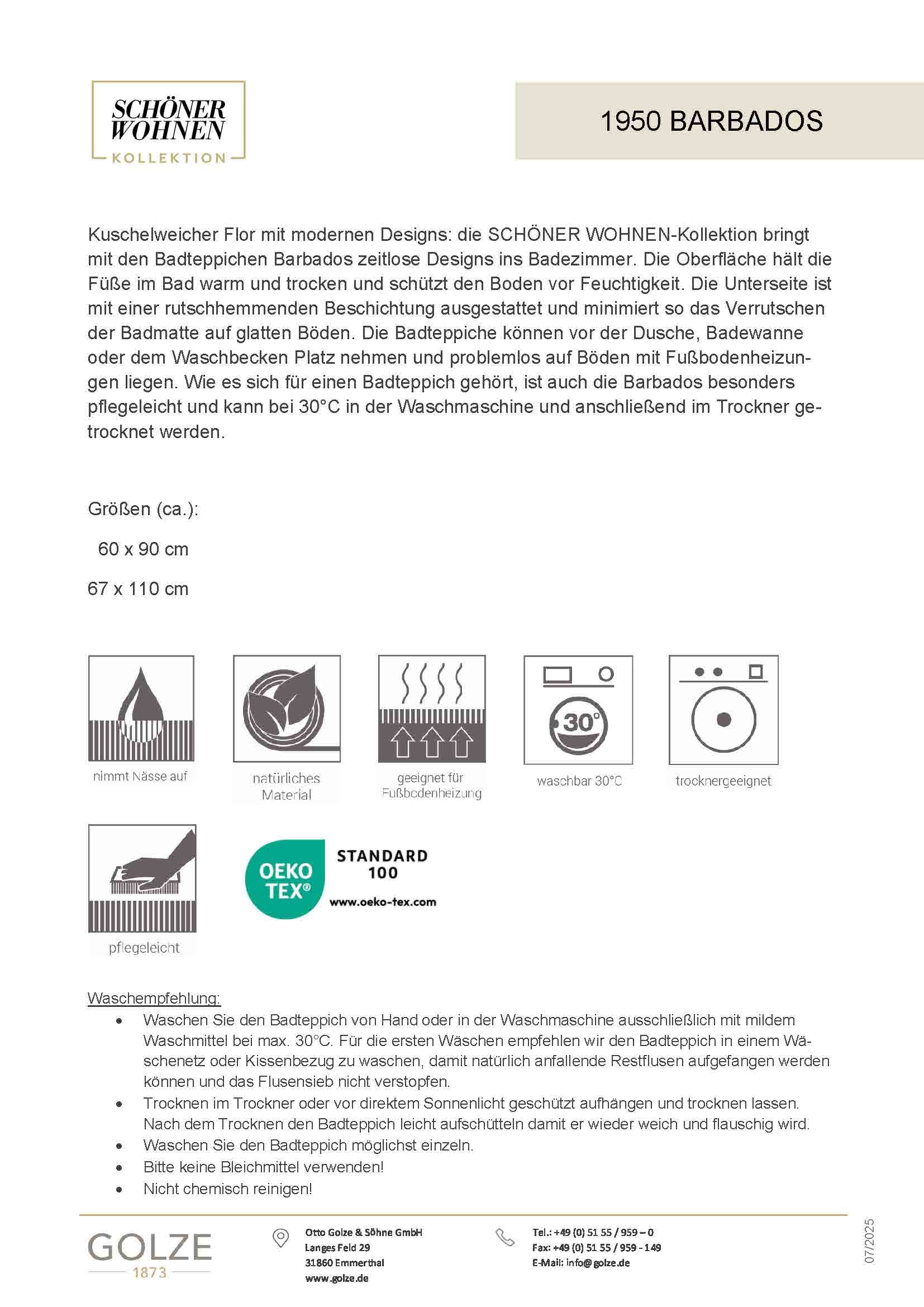 SCHÖNER WOHNEN-Kollektion Badematte »Barbados 233« Höhe 17 mm fußbodenheizungsgeeignet kuschelweicher Badezimmerteppich, waschbar