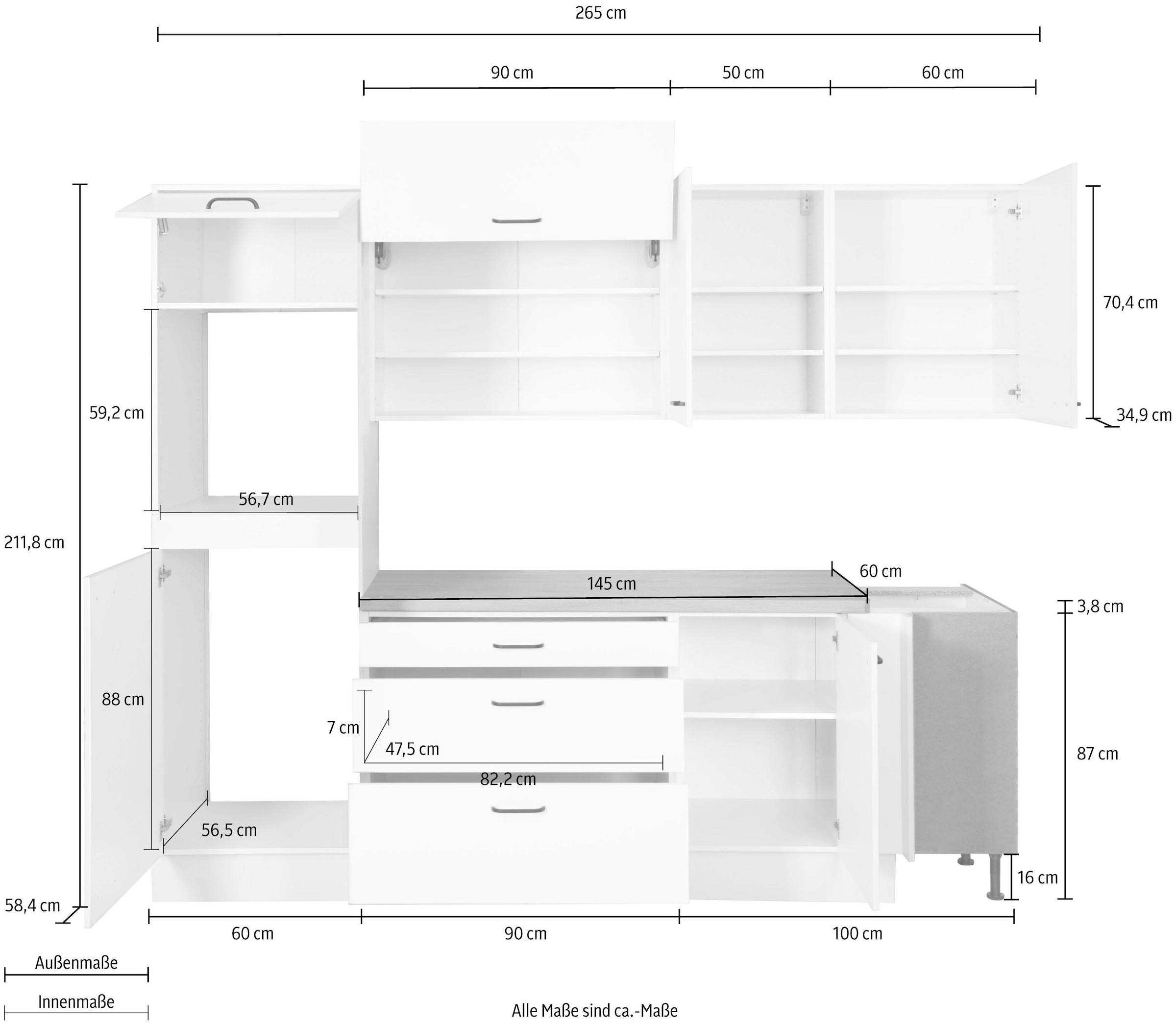 OPTIFIT Winkelküche »Elga« Premium-Küche mit Soft-Close-Funktion, Stellbreite 265 x 175 cm