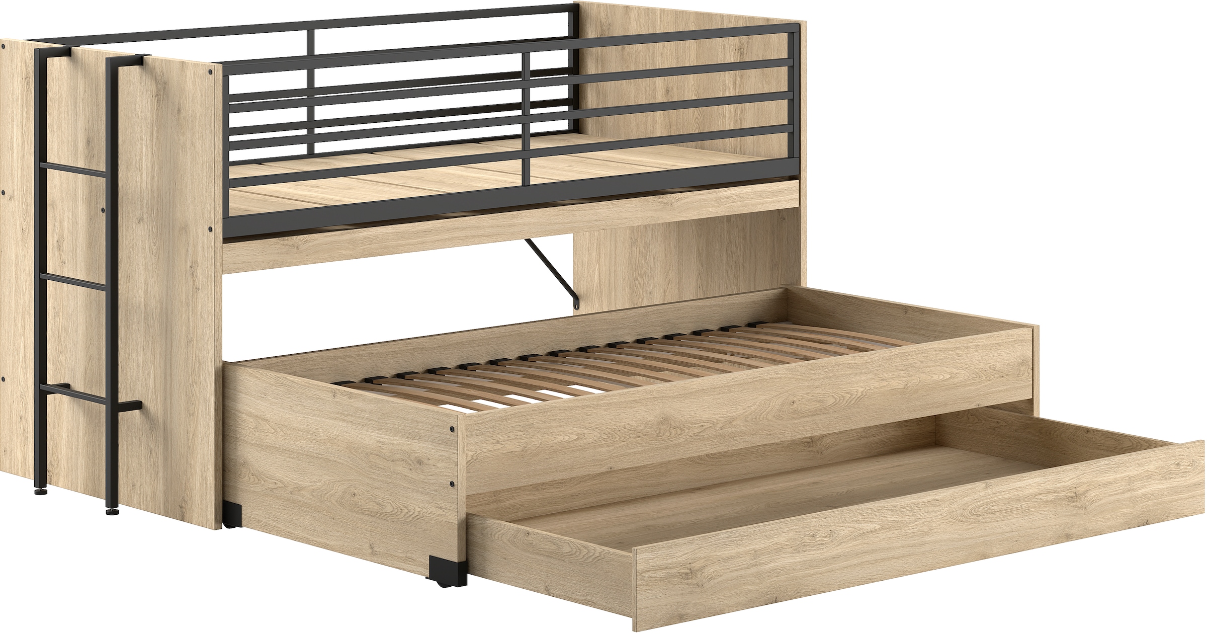 Home affaire Etagenbett, (Made in Europe), für kleine Räume, 2 Liegefl., Bettschublade, inkl. Schreibtisch, Dekor