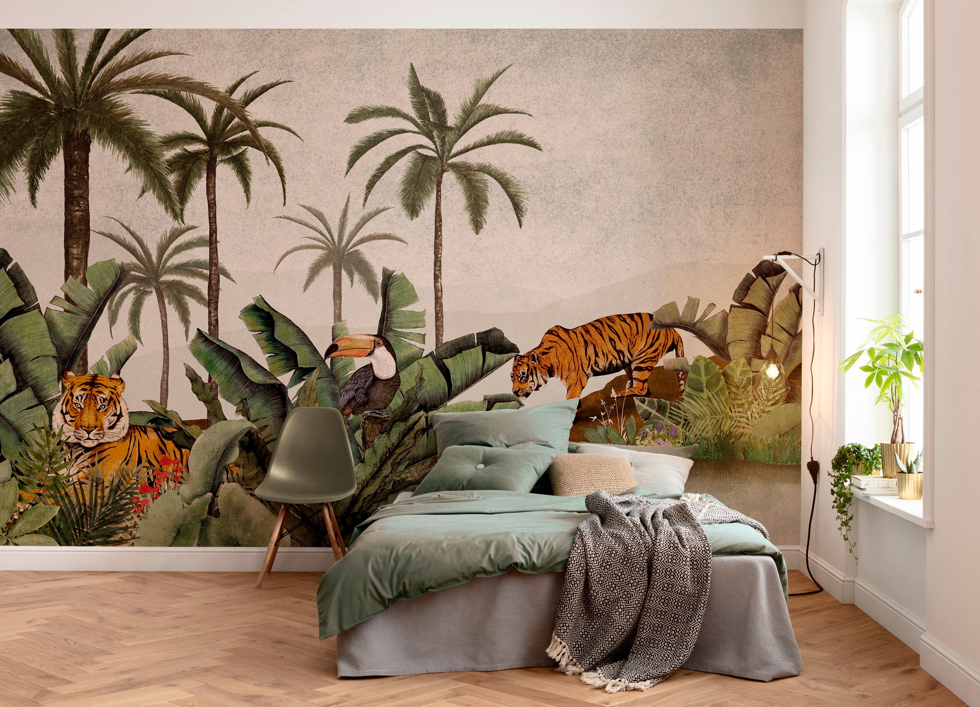 Komar Fototapete »Digitaldruck Vlies - Tiger Jungle - Größe 400 x 250 cm«, bedruckt, Wohnzimmer, Schlafzimmer
