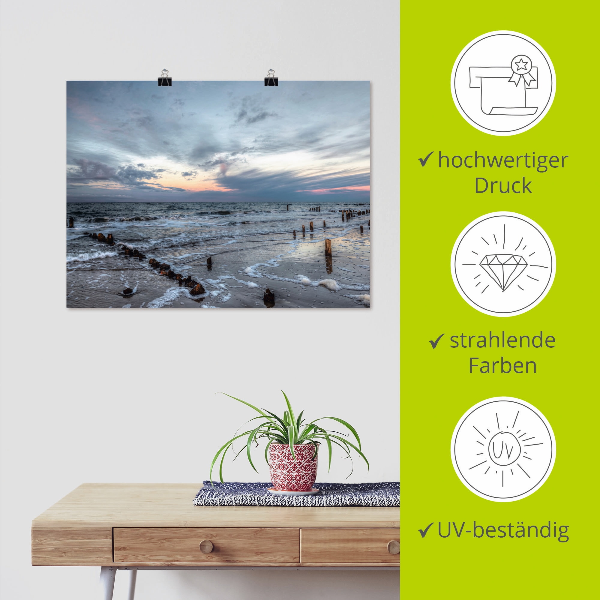 Artland Wandbild »Winter Sonnenuntergang am Meer«, Gewässer, (1 St.), als Leinwandbild, Poster, Wandaufkleber in verschied. Größen