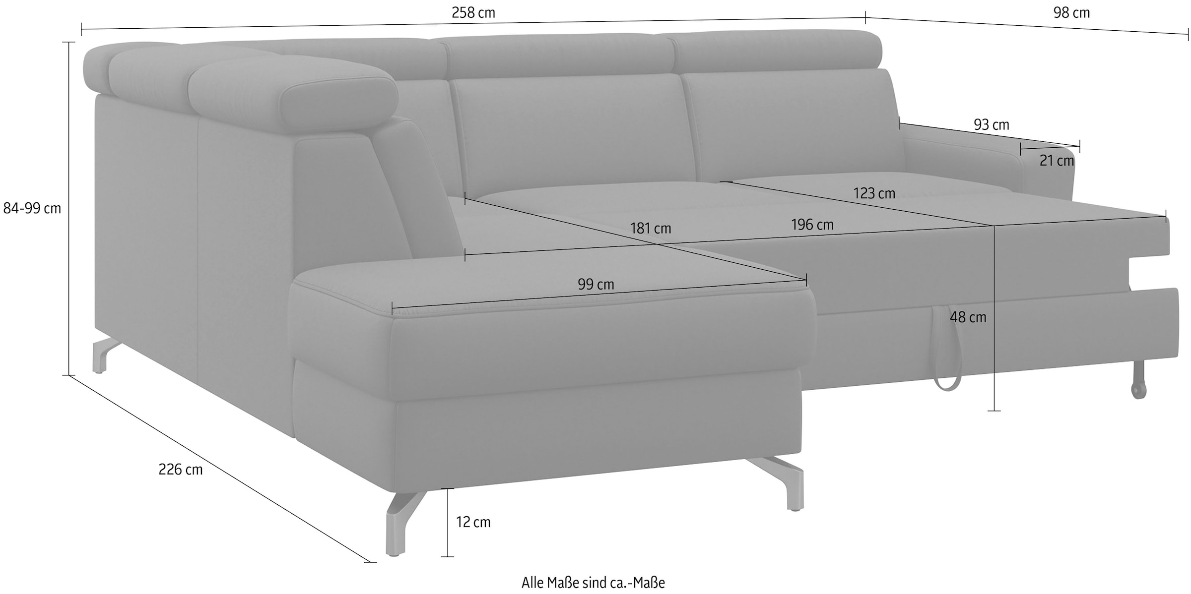 sit&more Ecksofa »Scarlett L-Form«, inklusive Kopfteilverstellung, wahlweise mit Bettfunktion, Bettkasten