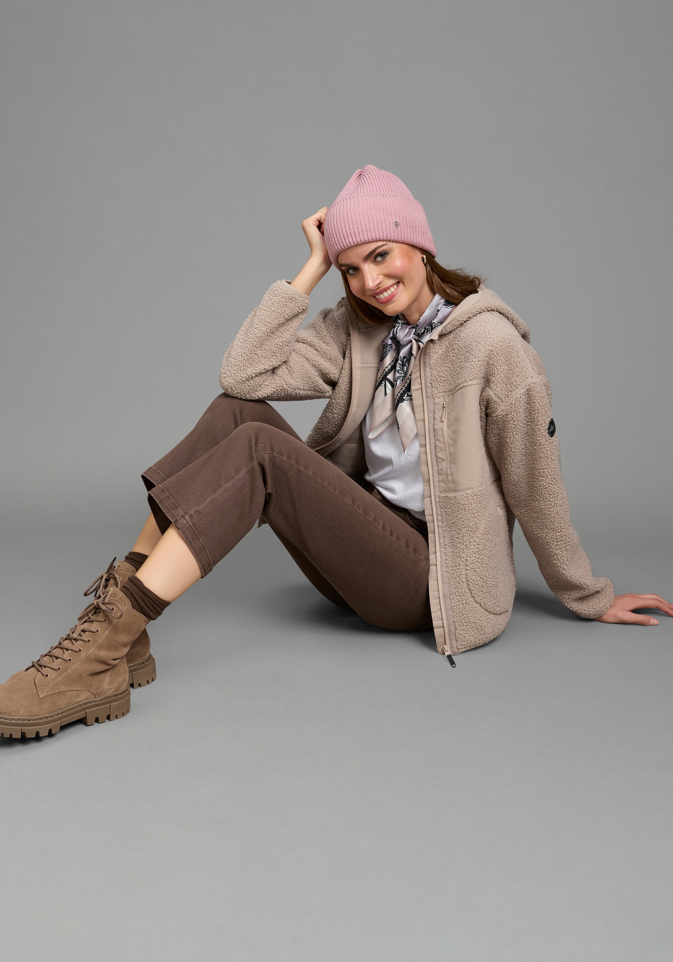 Polarino Fleecejacke mit Kapuze aus Teddy-Fleece, mit Kapuze und Brusttasche
