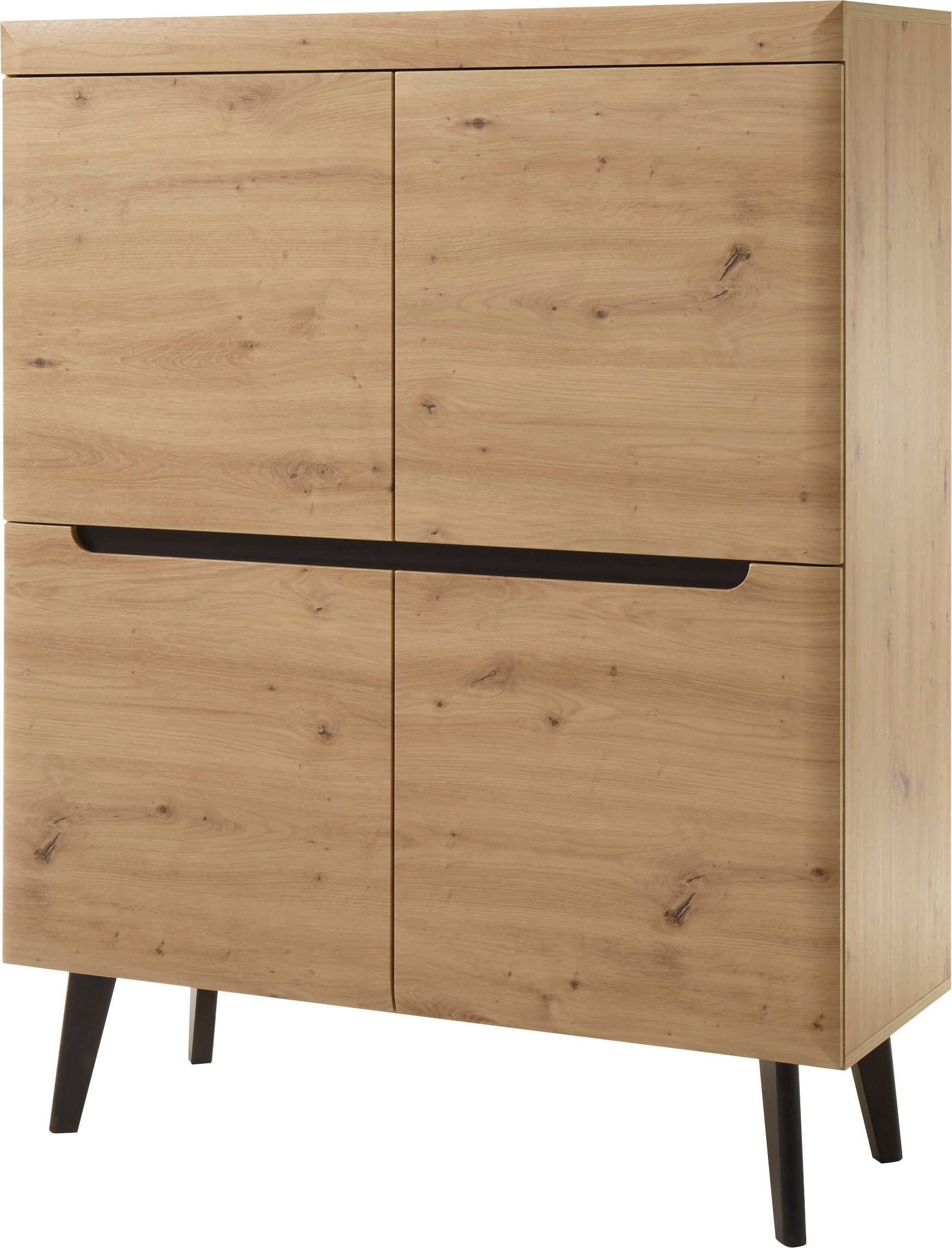 INOSIGN Highboard »Torge, Kommode, Schrank, Sideboard, Anrichte, Mehrzweckschrank«, (1 St.), abgeschrägte Füße, drei Farben, Scandi Design, 107 cm breit
