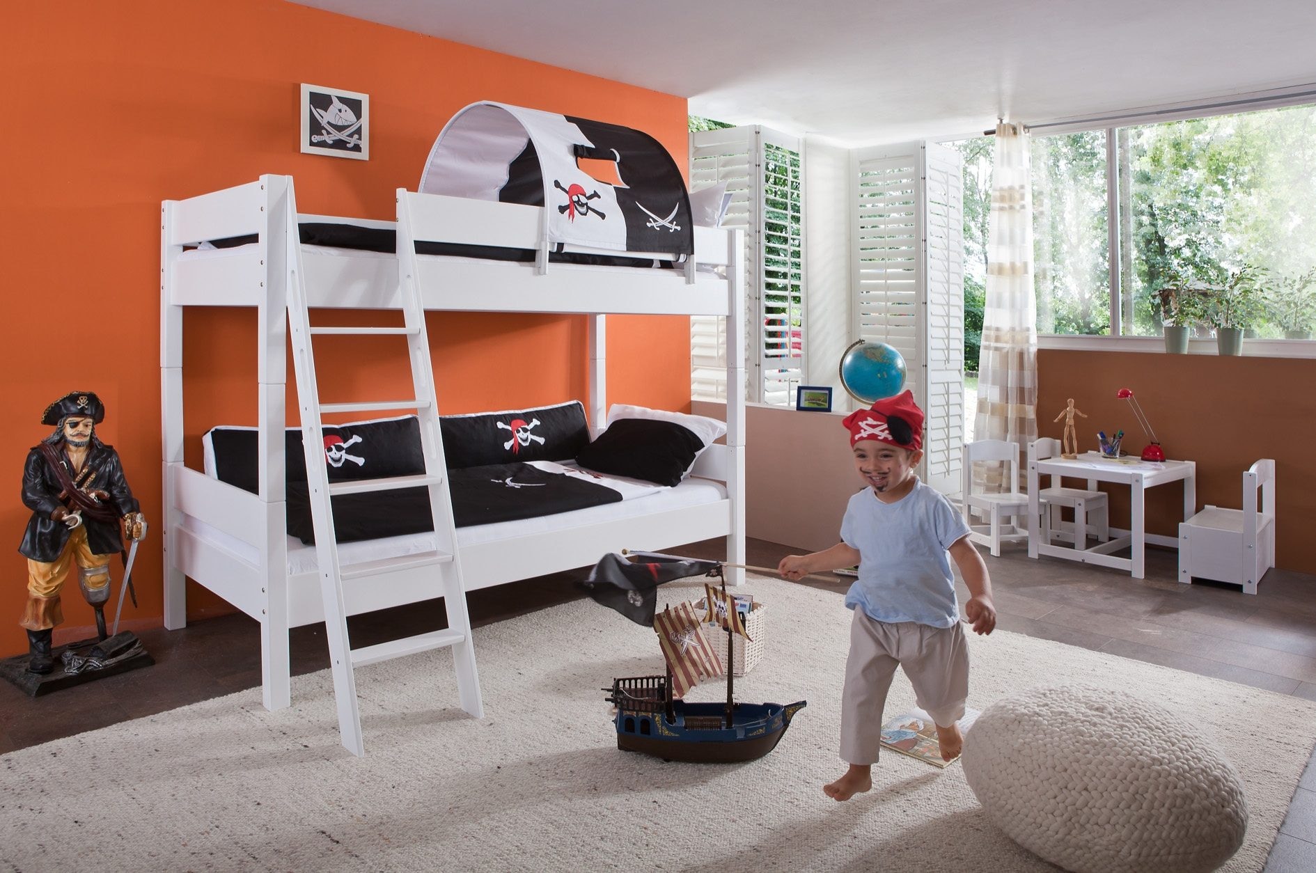 Relita Etagenbett »Stefan«, inkl. Rolllattenrost, mit Leiter u. Absturzschutz, Textil-Set, Buche