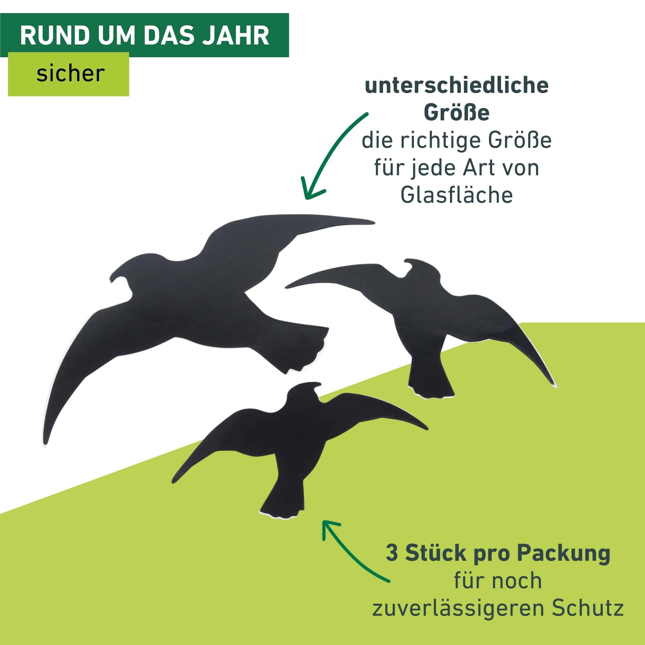 Windhager Vogelattrappe »Vogel Silhouetten 3 Stk., selbstklebend« Vogelabwehr für drinnen und draußen, schwarz