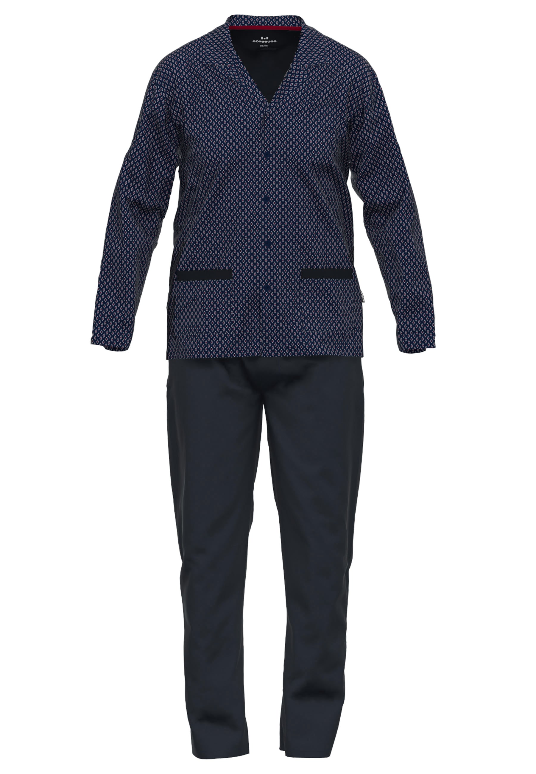 GÖTZBURG Pyjama »Manhattan« 2 Stk. tlg., mit Kragen, Langarm, V-Ausschnitt, lange Hose, Baumwolle, weich