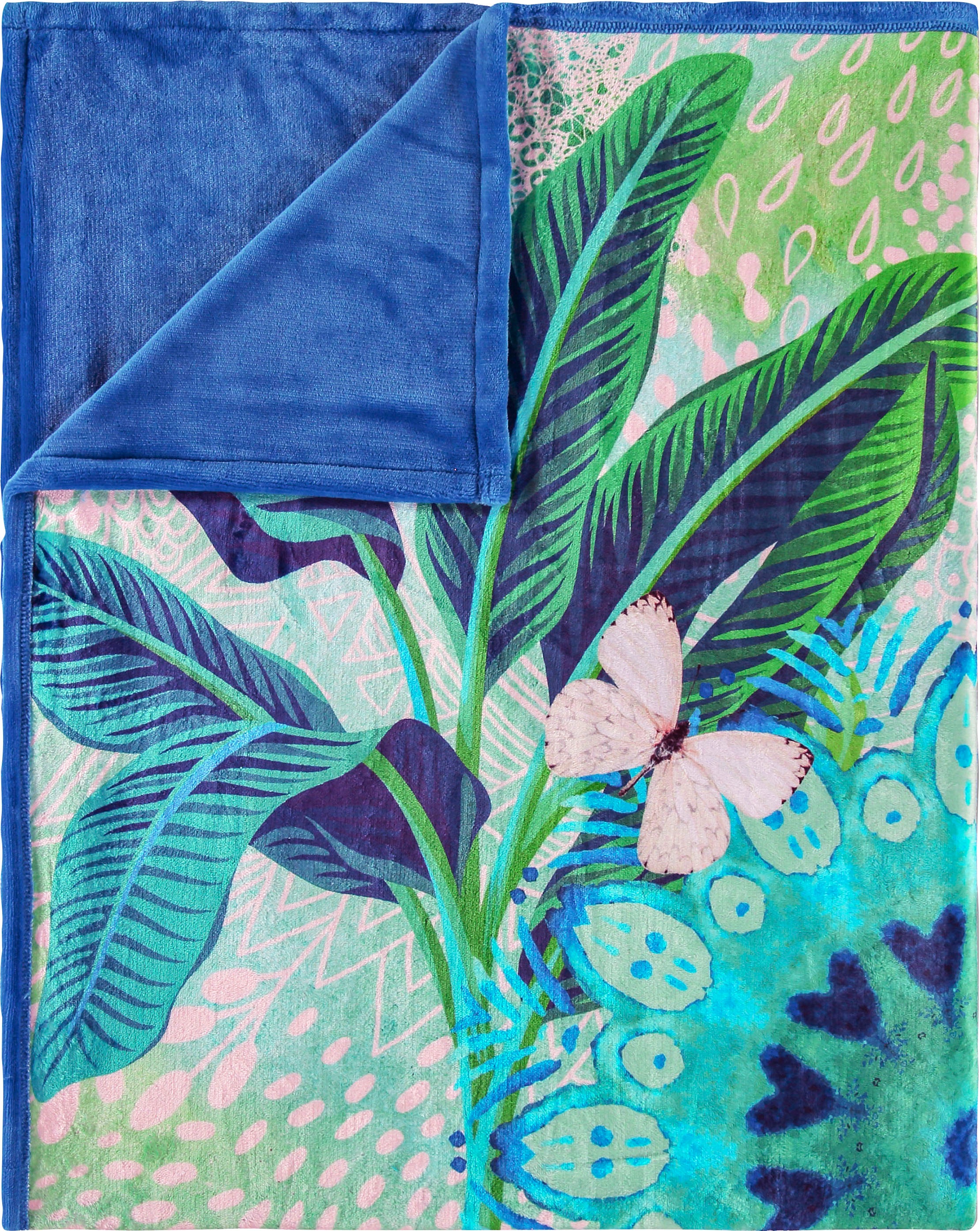 hip Plaid »Isara«, Weich, Kuscheldecke, 130x160 cm, Wendeoptik, Mandala, Elefant Blau