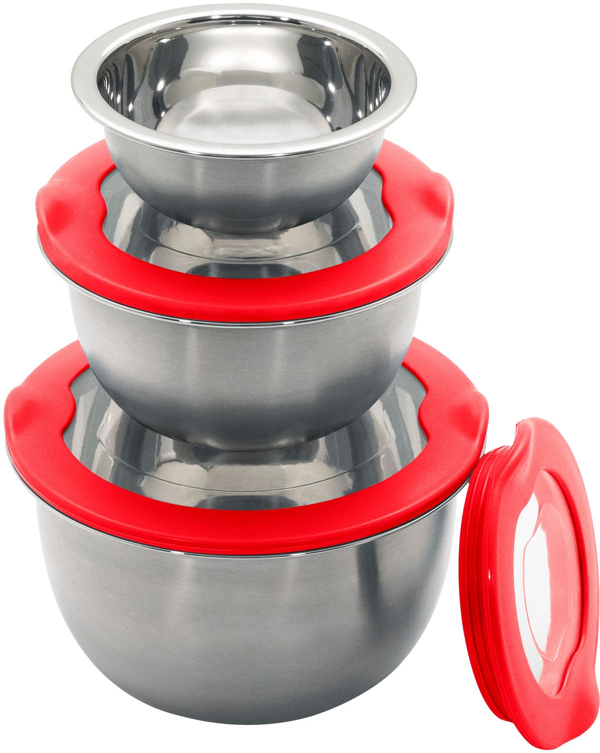 KING Bräter »6L«, Aluminiumguss, (Set, 8 tlg., 3 Schüsseln mit Deckeln: Ø17.5 Ø14.5 Ø12cm, 40x26cm Aluguss-Bräter), Aromaknopf, mit Glasdeckel, Antihaft-Keramikbeschichtung FUSION