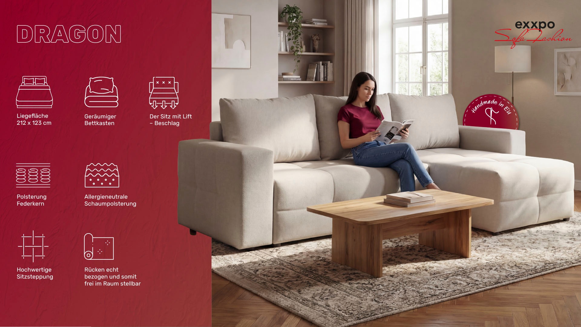 exxpo - sofa fashion Ecksofa Praktische Funktionsecke mit Federkern, Bettfunktion und Stauraum