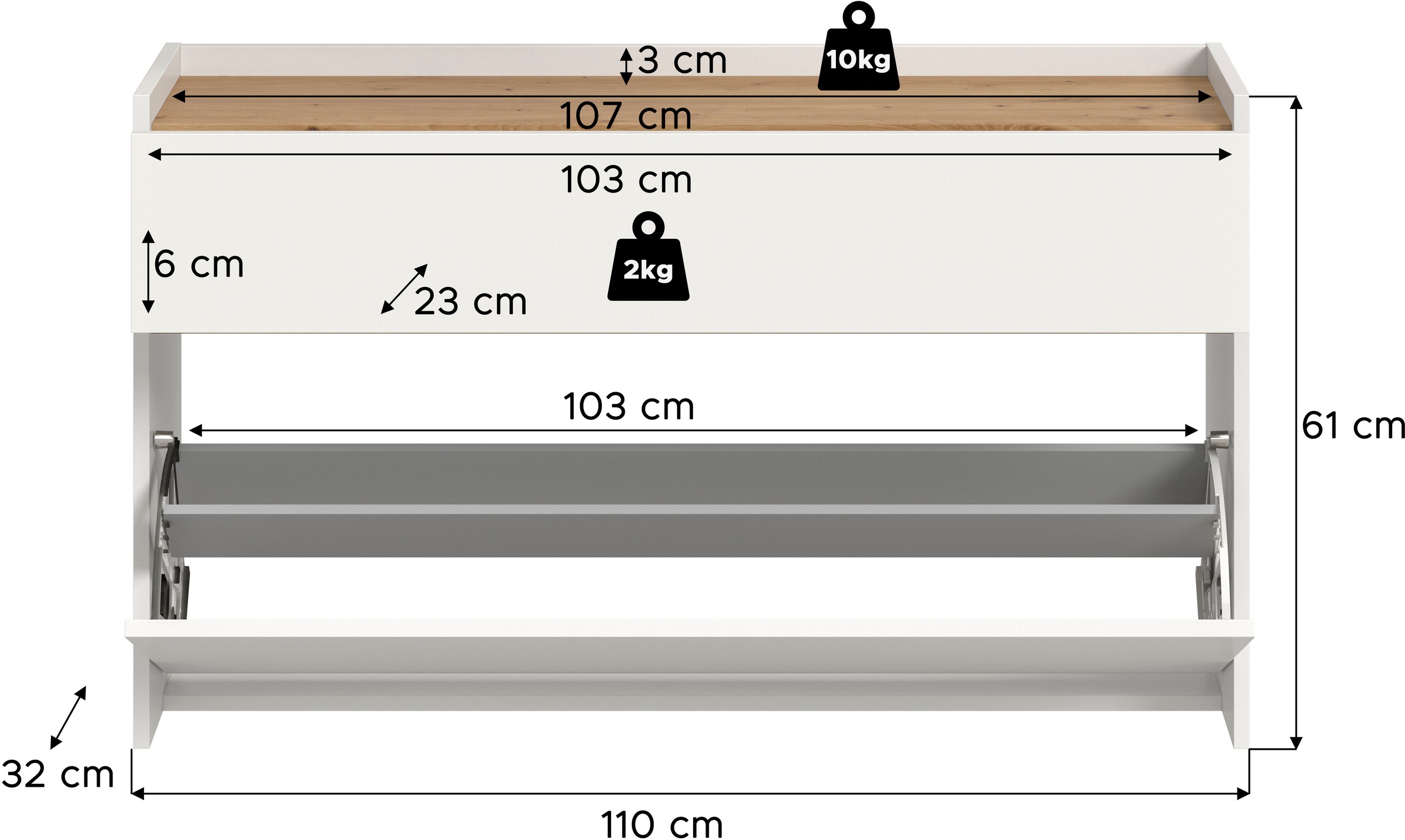 INOSIGN Schuhschrank »EVRID, Breite 110cm, hängend, 1 Schubkasten, 1 Schuhwalze«, (1 St., individuell mit anderen Artikel der Serie EVRID erweiterbar), Schuhkommode, Kommode, Sideboard, Garderobenschrank, Flurkommode