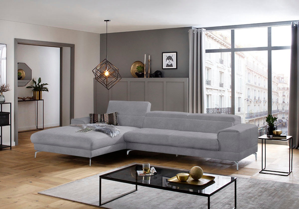 W.SCHILLIG Ecksofa »piedroo, Designsofa mit tollem Sitzkomfort, bequem und elegant, L-Form«, Kopfteilverstellung, wahlweise mit Sitztiefenverstellung, Breite 343cm