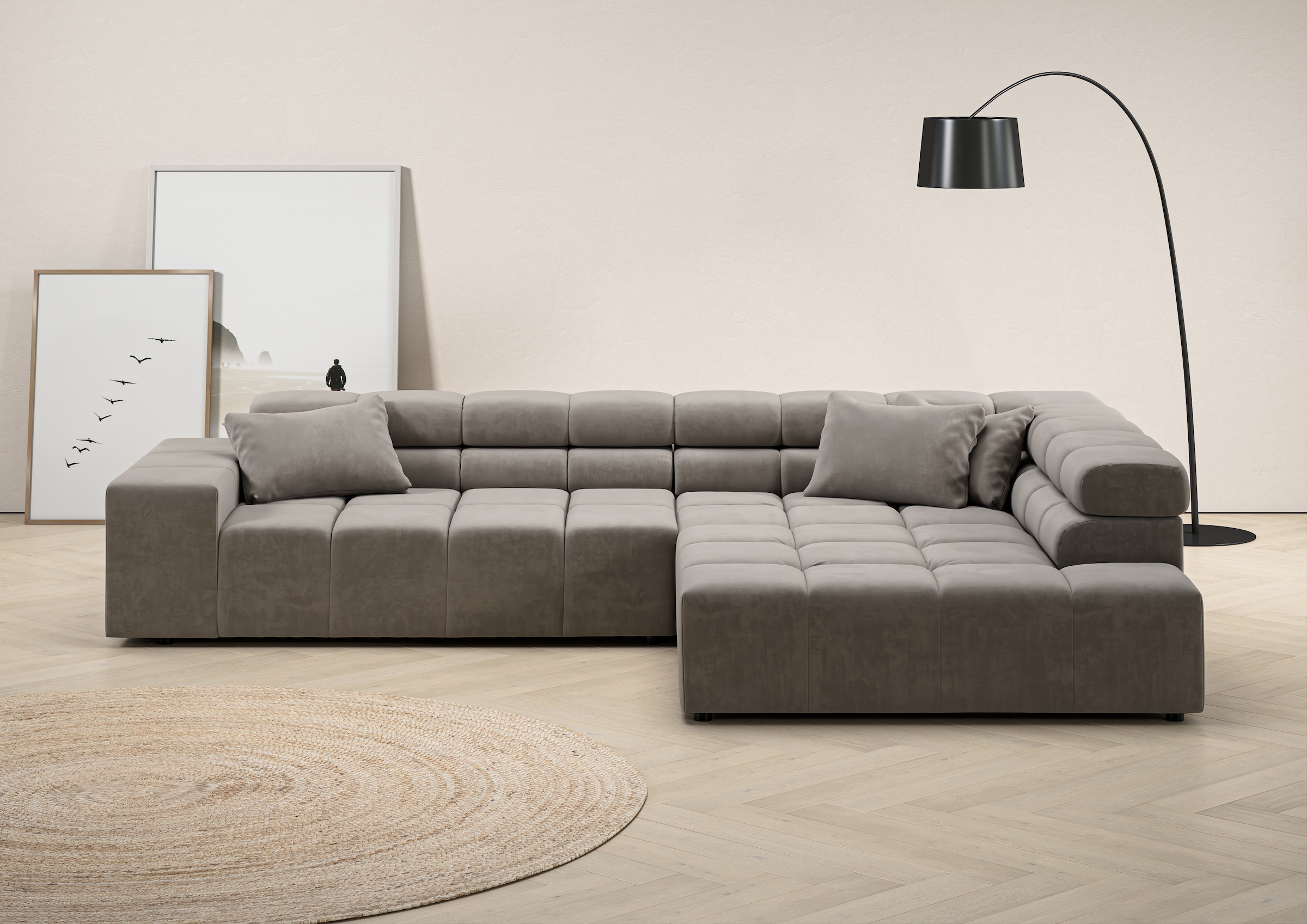 INOSIGN Ecksofa "Ancona incl. Kopfteilverstellung, Zierkissen Breite 319cm, günstig online kaufen