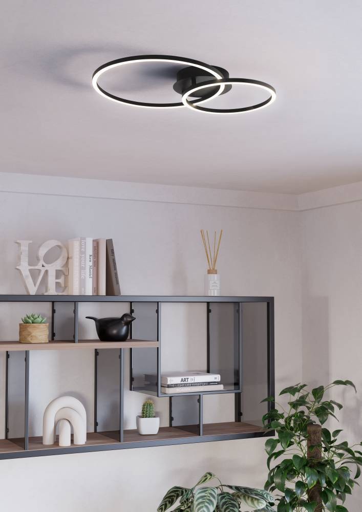 EGLO LED Deckenleuchte »Palmaves Deckenlampe, schwarzes Aluminium, Nachtlicht, Rund«, 1 flammig, Leuchtmittel LED-Board | LED fest integriert, minimalistisch, zeitlos, flache Bauform, Wohnzimmer, 39x29x7cm
