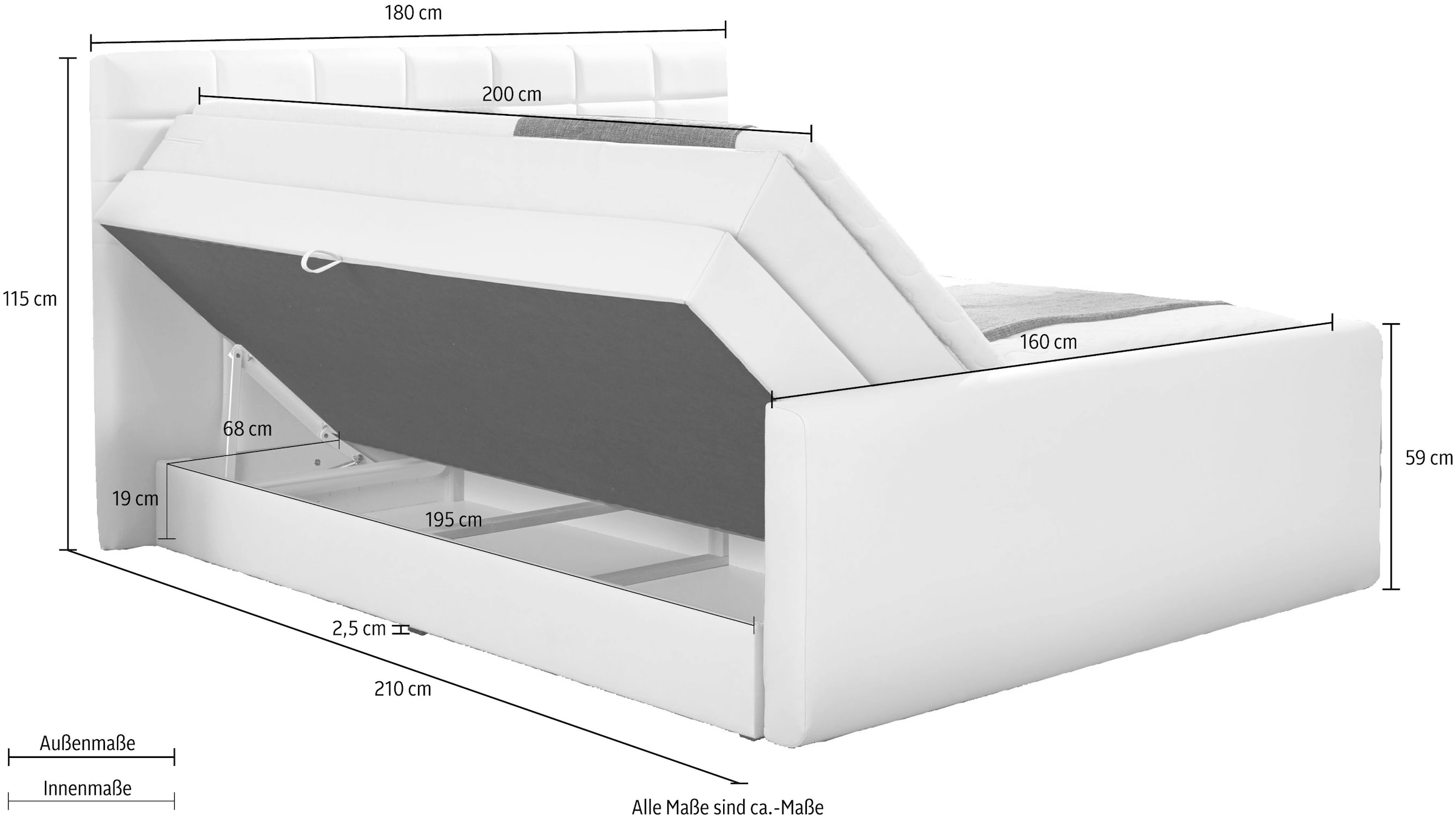 9. Bild von INOSIGN Boxspringbett »Lethbridge«, inkl. Bettkasten und Topper, zwei Matratzenarten in H2