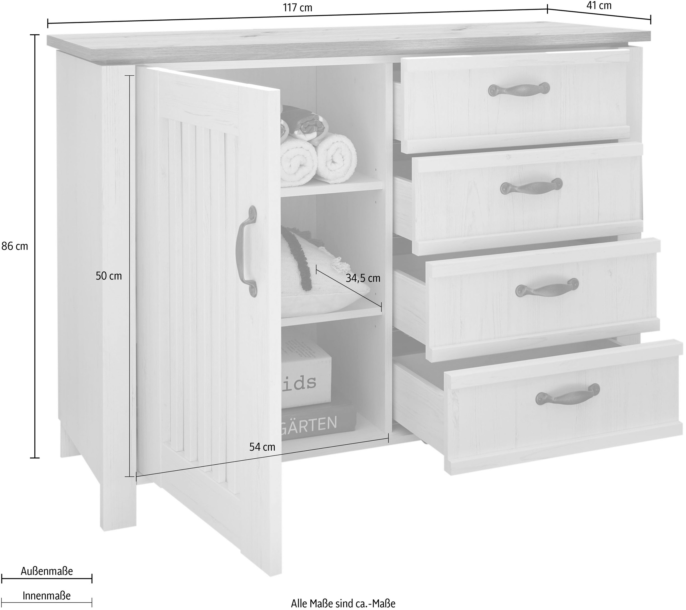 Schlafkontor Kombikommode »Trient«, im Landhaustil, Schlafzimmerkommode mit Schubkästen