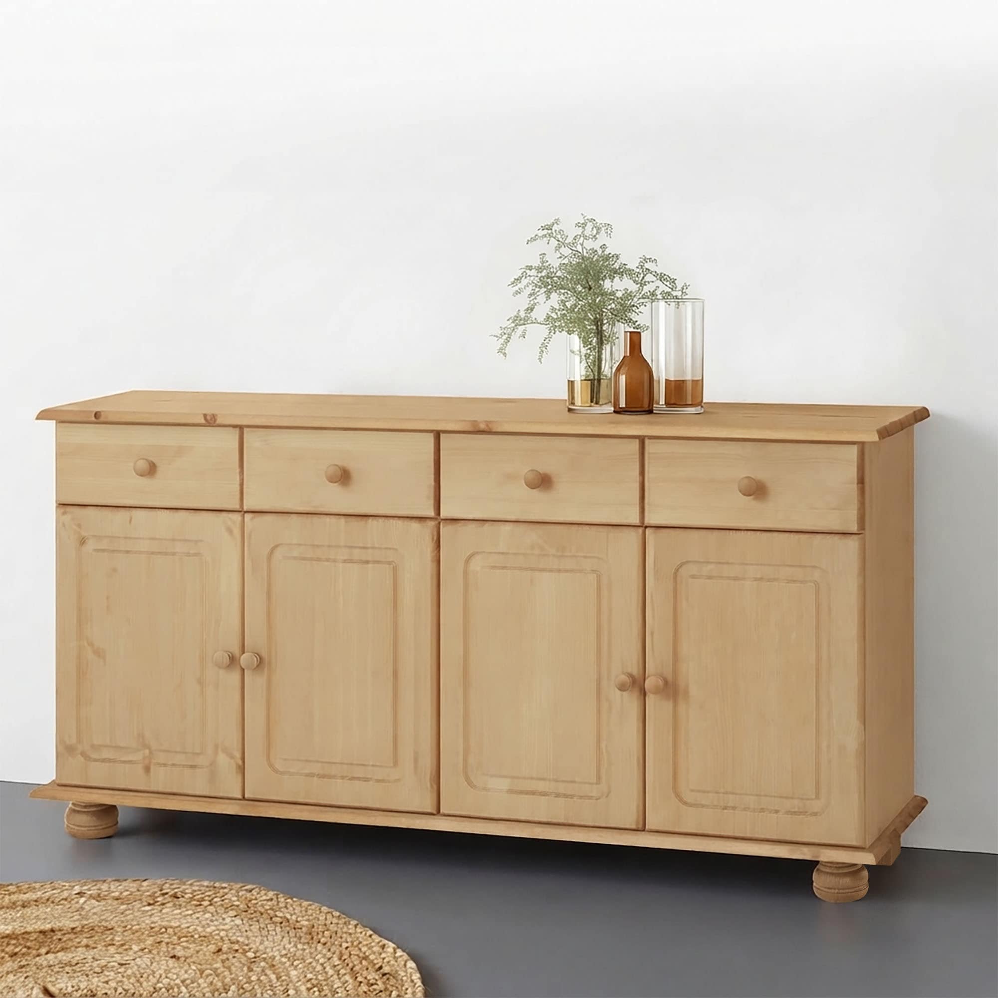 OTTO home Sideboard »Mette Kommode mit 4 Türen & 2 Schubladen, die optisch geteilt sind« Kommode aus massivem Kiefernholz, Breite 156 cm
