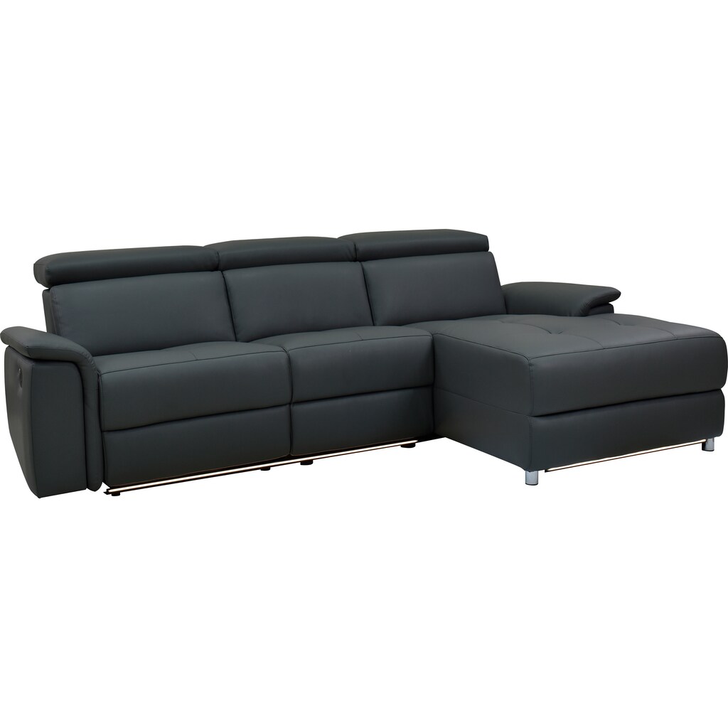 Places of Style Ecksofa »Pareli 259cm mit Recamiere in Echtleder, Kunstleder, Webstoff, mit«, man. o. elektr. Relaxfunktion, USB/Kopfteilverstellg u. LED