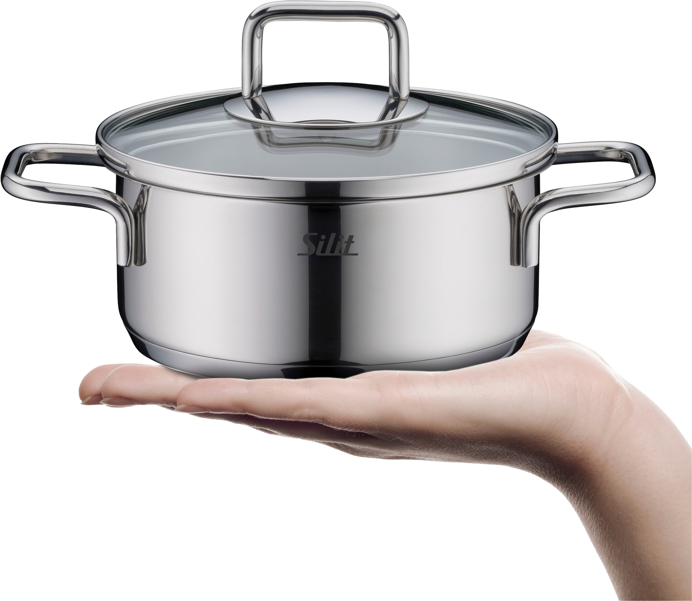 Silit Topf-Set »Extra Cook«, Edelstahl 18/10, (Set, 8 tlg., 4-teiliges Mini-Topf-Set), SiliTherm Universalboden, induktionsgeeignet, spülmaschinengeeignet