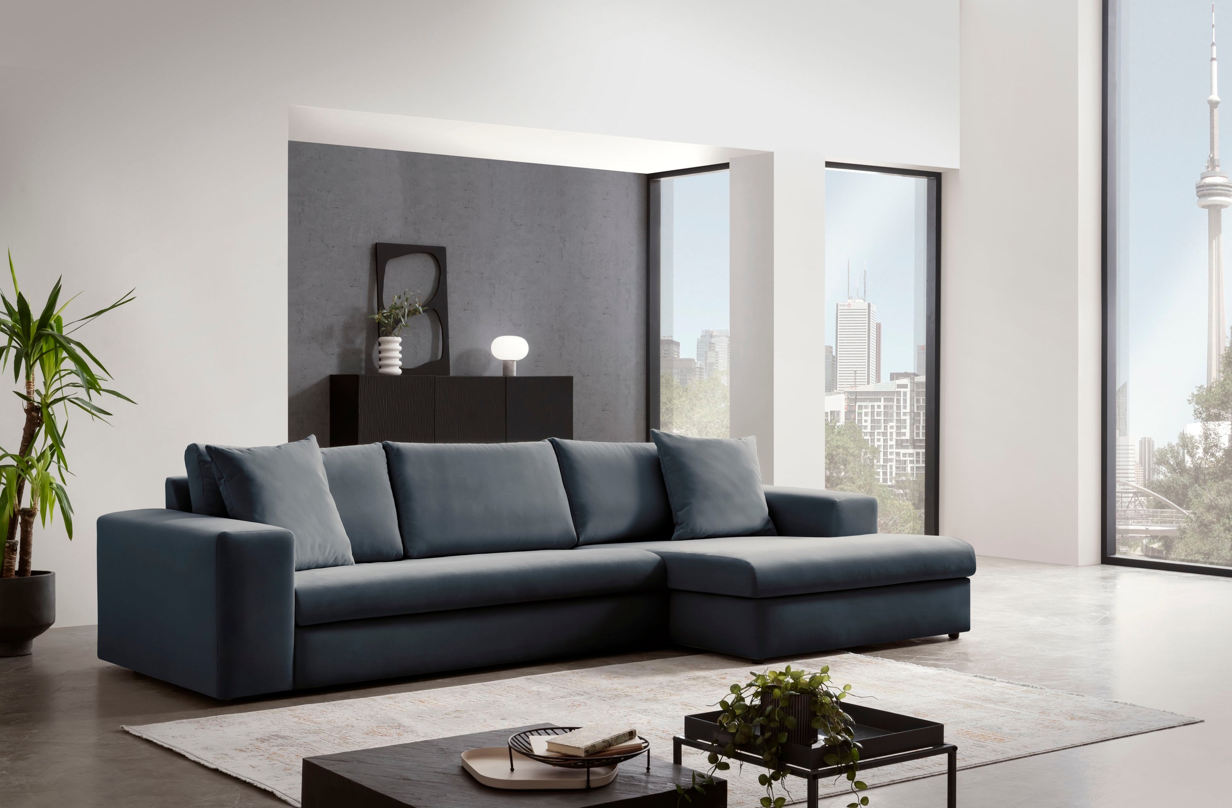 andas Ecksofa »SLEETLAND XXL in Samtvelours oder Vintage-Leder-Optik, L-Form,«, besonders groß und bequem