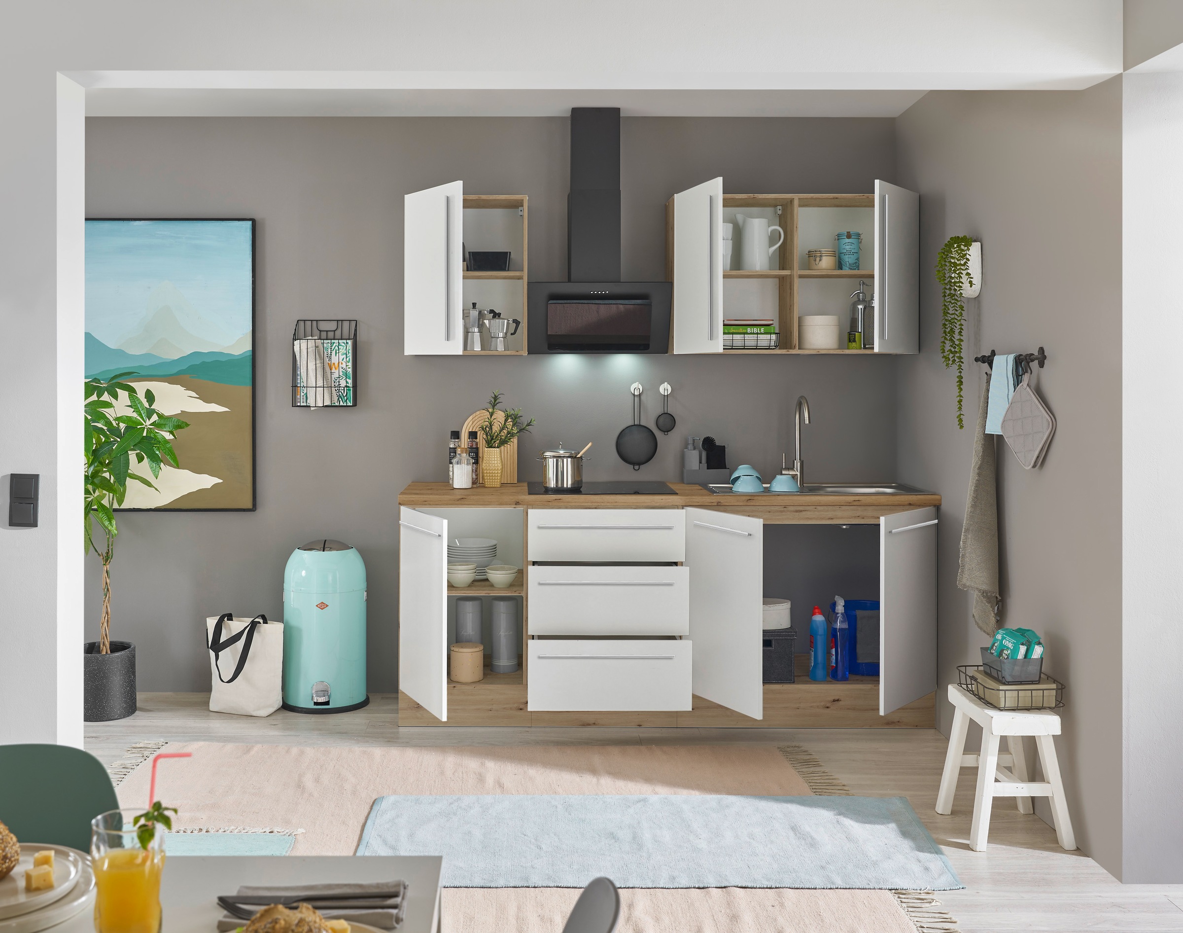 KOCHSTATION Küchenzeile »Florida«, Breite 210 cm, Softclose für Türen und Schubkästen, ohne E-Geräte