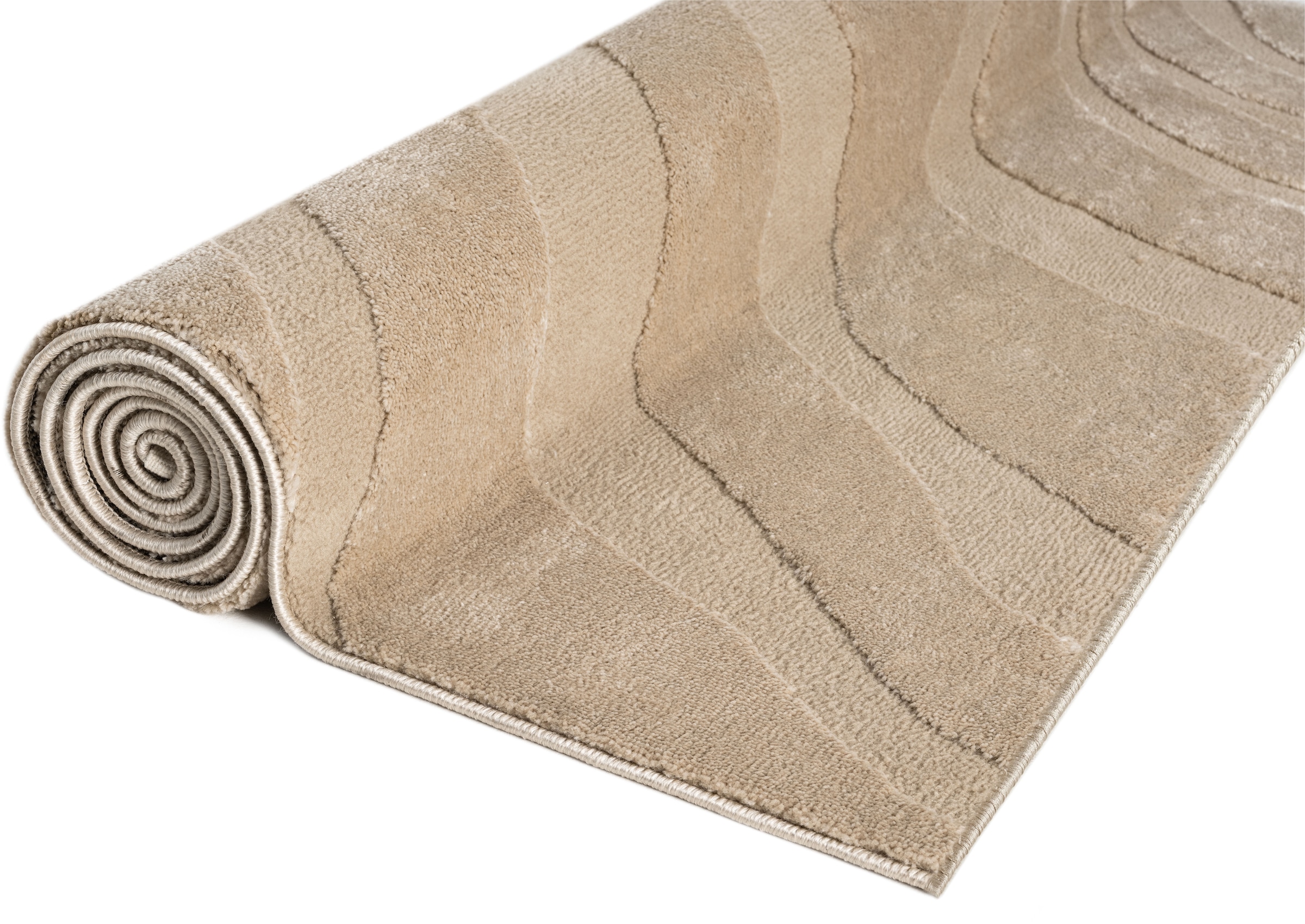 OTTO home Teppich »Benia, Hoch-Tief-Struktur«, rechteckig, 19 mm Höhe, Wellen-Design, leichter Glanz, modern, Wohnzimmer, Schlafzimmer