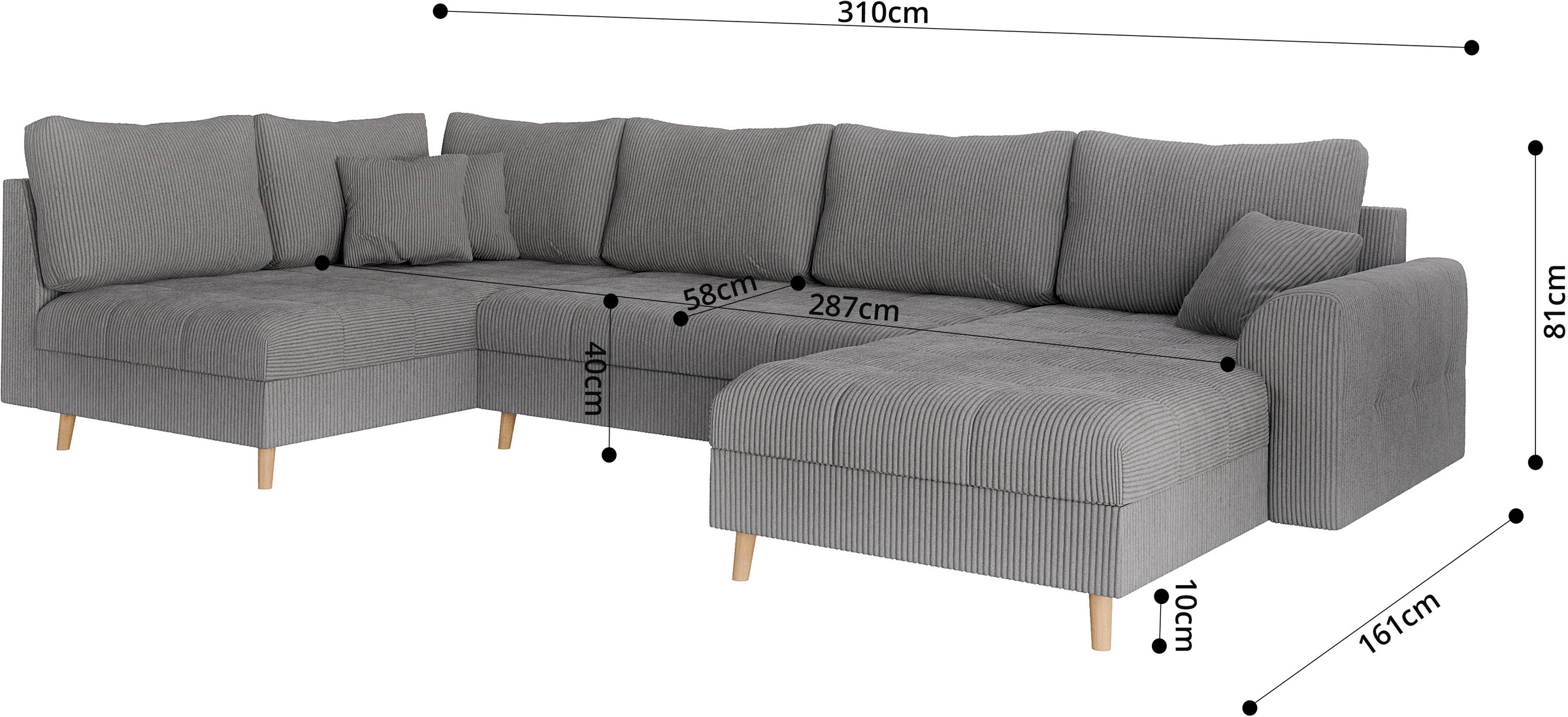 Home affaire Wohnlandschaft »CHARRE U-Form, incl. 3 Zierkissen«, auch in Cord und Bouclé, feine Steppung, lose Rückenkissen