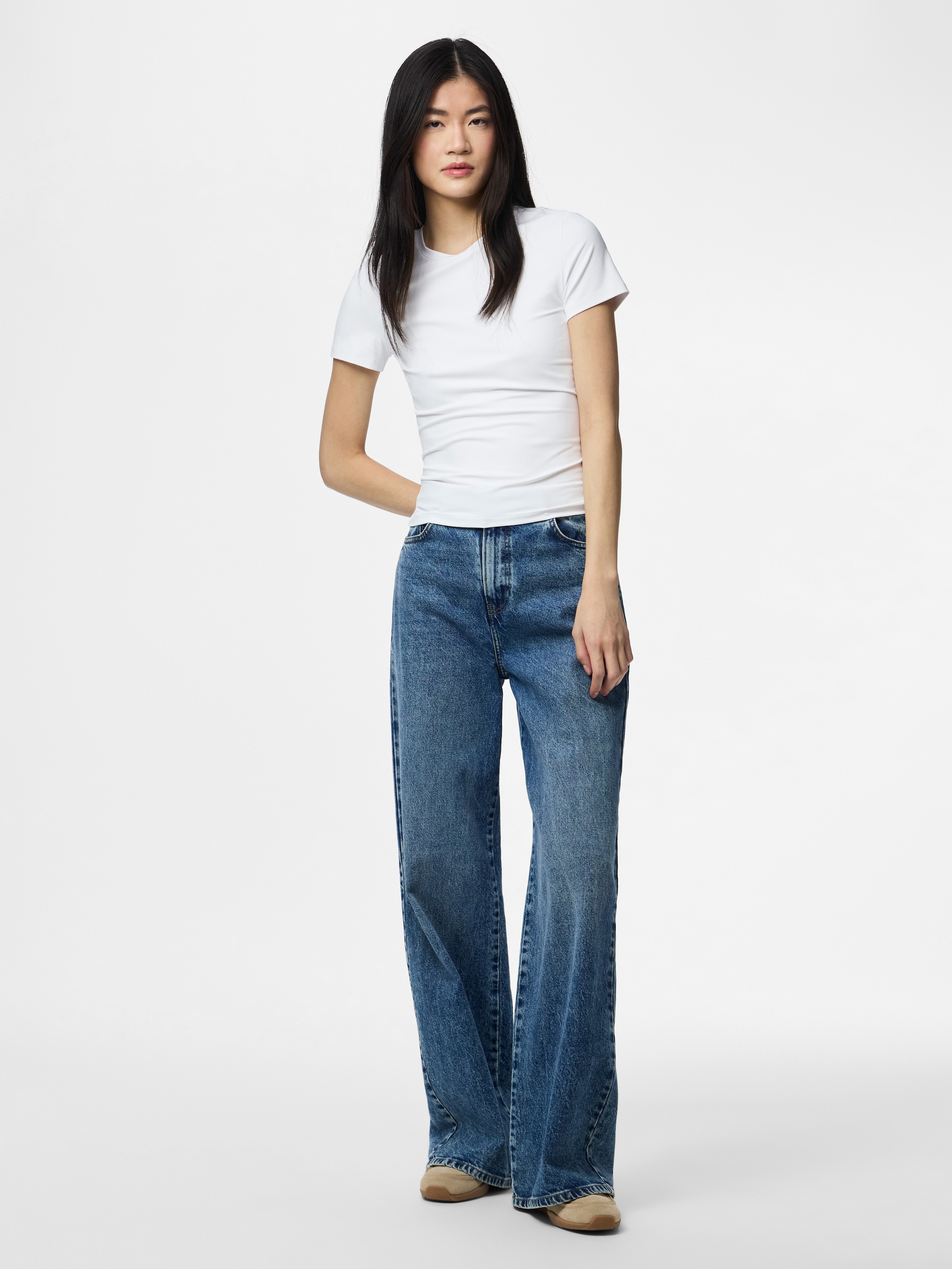 pieces Kurzarmshirt »PCLULA SS TEE JRS NOOS« Materialmix