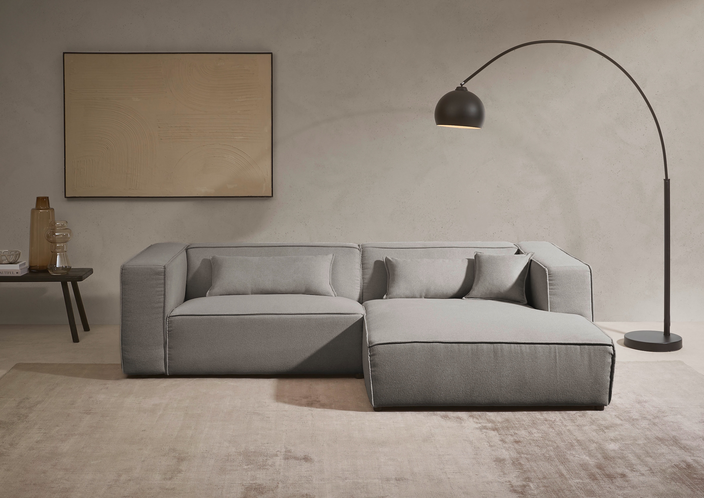 LeGer Home by Lena Gercke Ecksofa »PIARA mit Kedernaht, Cord, Leinenoptik o. Strukturstoff, Couch, L-Form«, wahlweise Ottomane rechts/links, schwarze Füße, bequemer Sitzkomfort