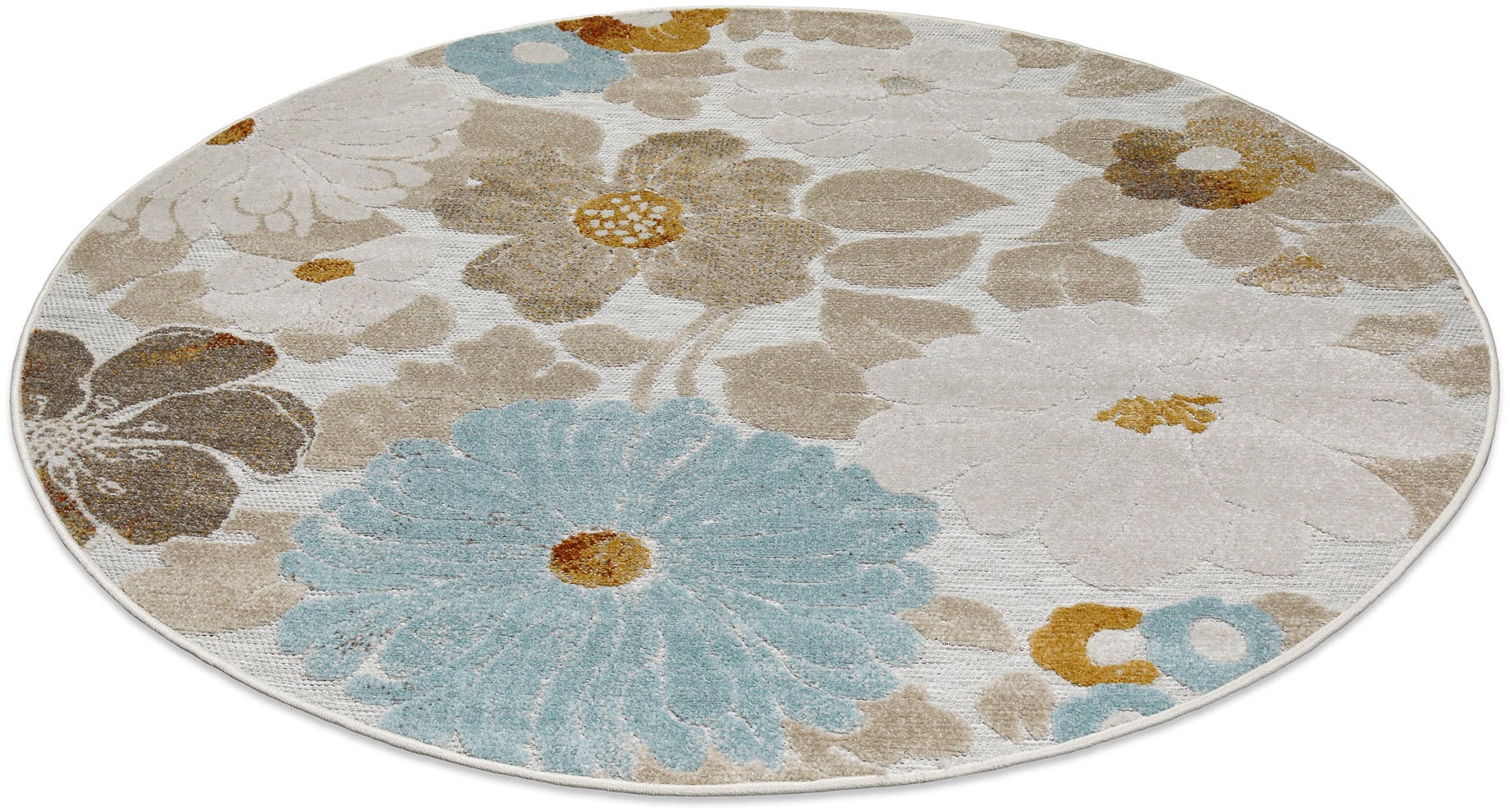 Wecon home Outdoorteppich »Beach Flower«, rund, 5 mm Höhe, für Innen & Außen, strapazierfähig, pflegeleicht, Hoch-Tief Effekt