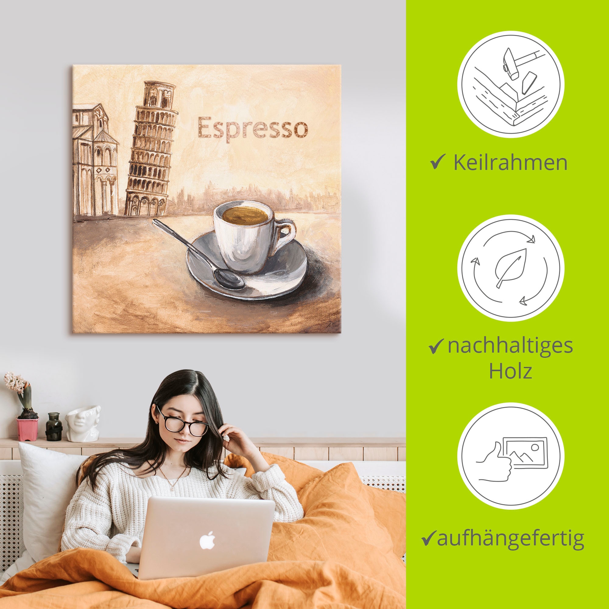 Artland Wandbild »Espresso in Pisa«, Kaffee Bilder, (1 St.), als Leinwandbild, Poster in verschied. Größen