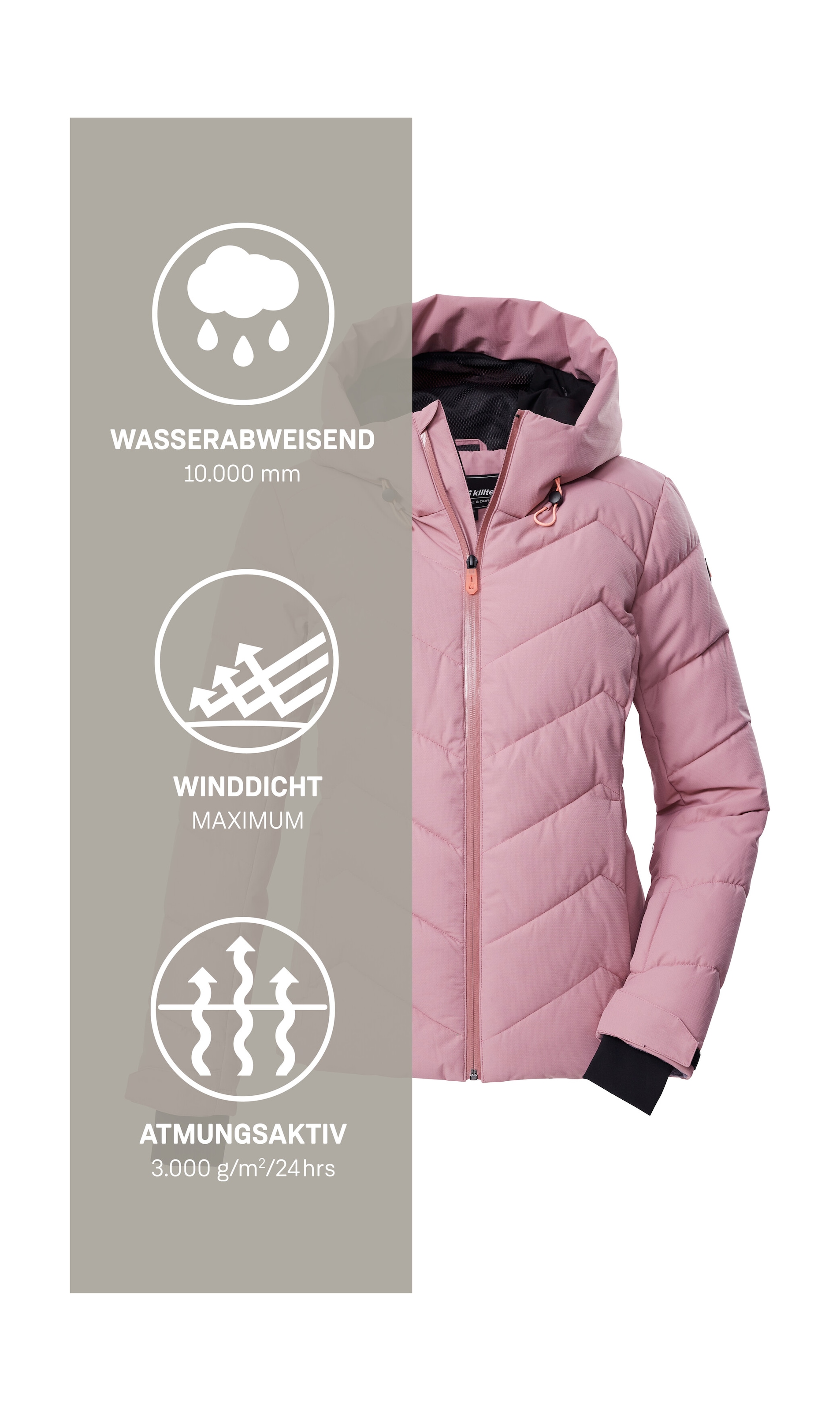 Killtec Skijacke »KSW 31 WMN SKI QLTD JCKT«, Winddichte, wasserabweisende Skijacke mit Daunenoptik und Schneefang