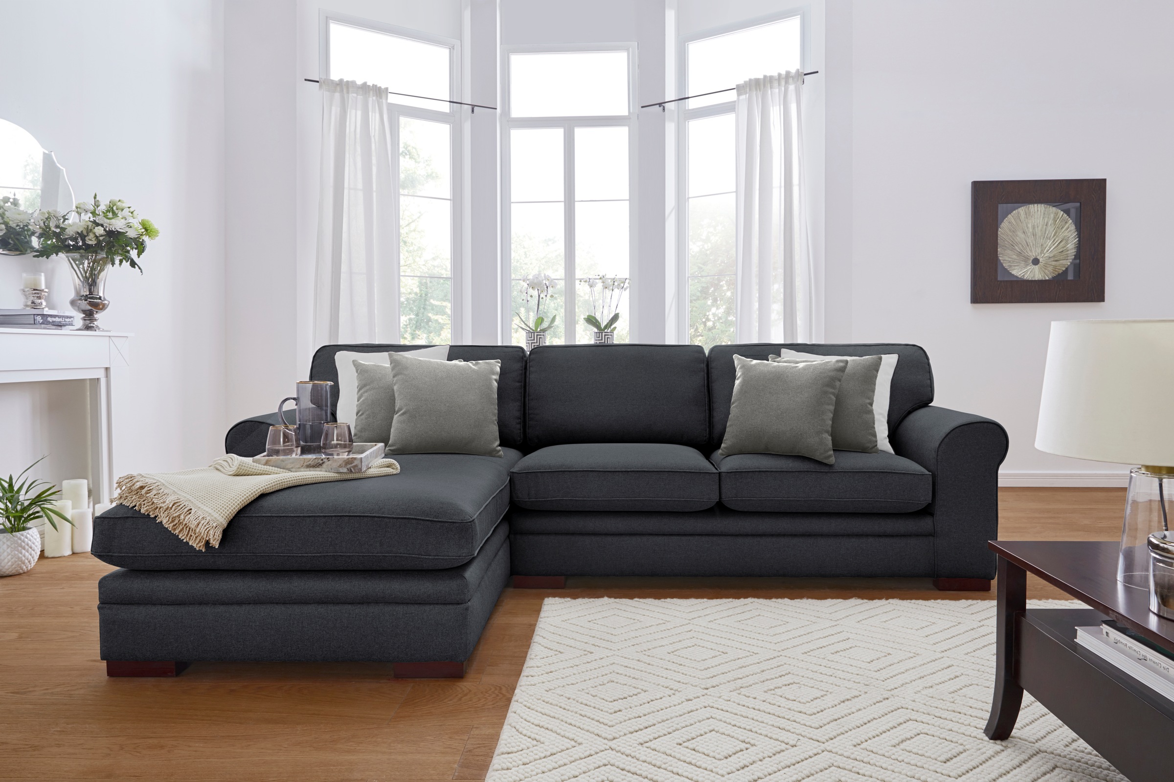 Home affaire Ecksofa »Broughton L-Form«, weicher Sitzkomfort, incl. 4 Zierkissen, Keder