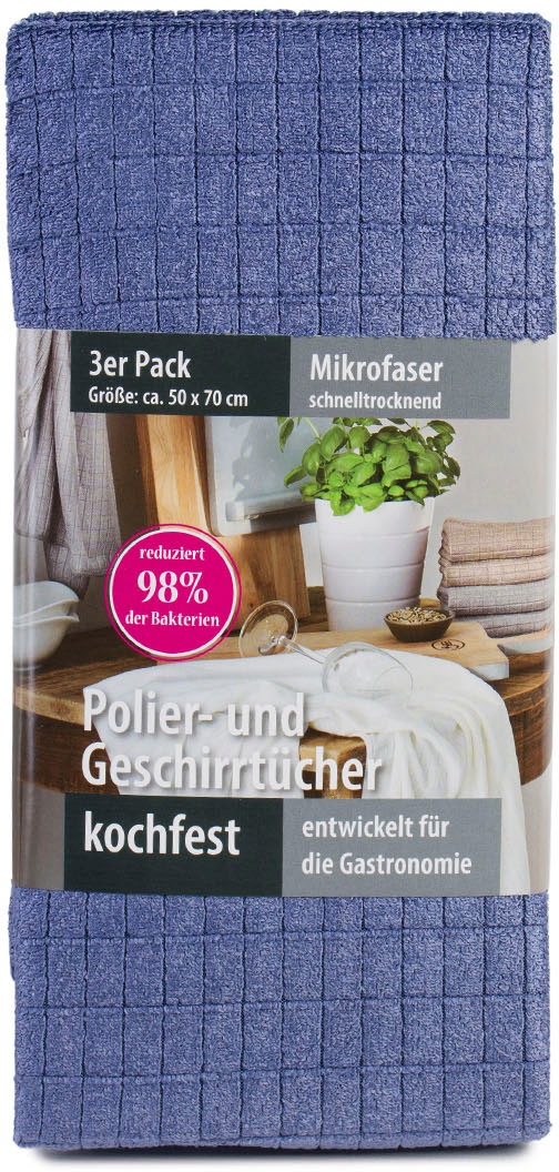 Gözze Geschirrtuch »Polier- und Geschirrtuch, Mikrofaser«, (Set, 3 tlg.), schnelltrocknend und kochfest