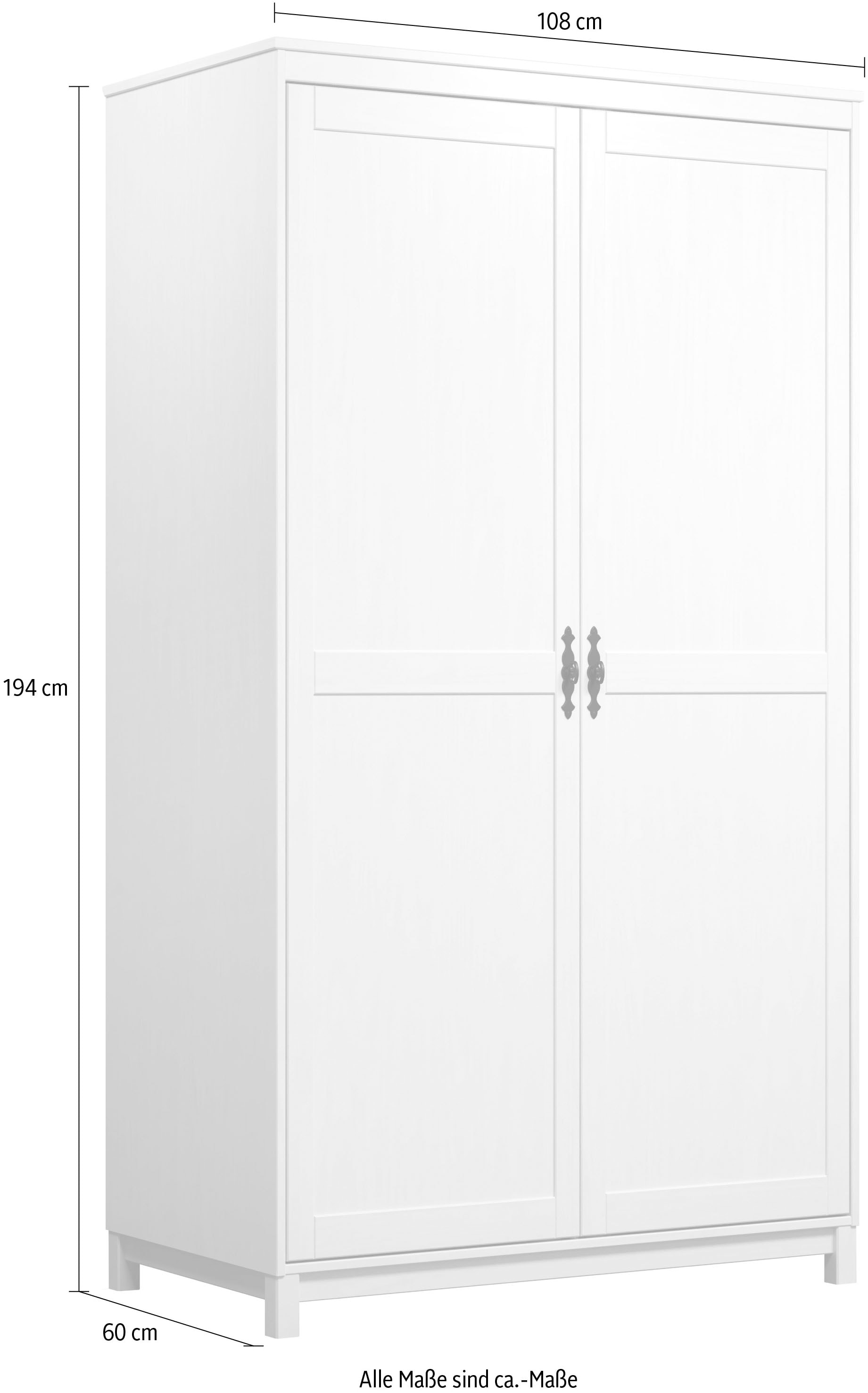 Home affaire Kleiderschrank »Sandnes Kieferschrank Schlafzimmer Schrank TOPSELLER weiß«, (1 St., natürlicher Landhaus-Look B/T/H = 108x60x194cm), Massivholz Schlafzimmerschrank mit besonderen Metallgriffen