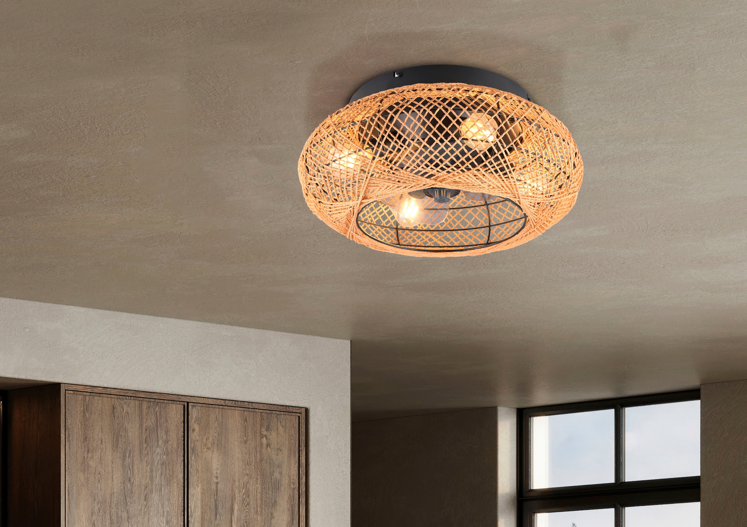 REALITY Leuchten Deckenleuchte »LILLESAND Deckenventilator mit Beleuchtung Fernbedienung Timer 3Stufen«, 4 flammig, Leuchtmittel E27 | Leuchtmittel wechselbar-ohne Leuchtmittel, Deckenventilator exkl. 4xE27 Leuchtmittel, Sommer- & Winterfunktion
