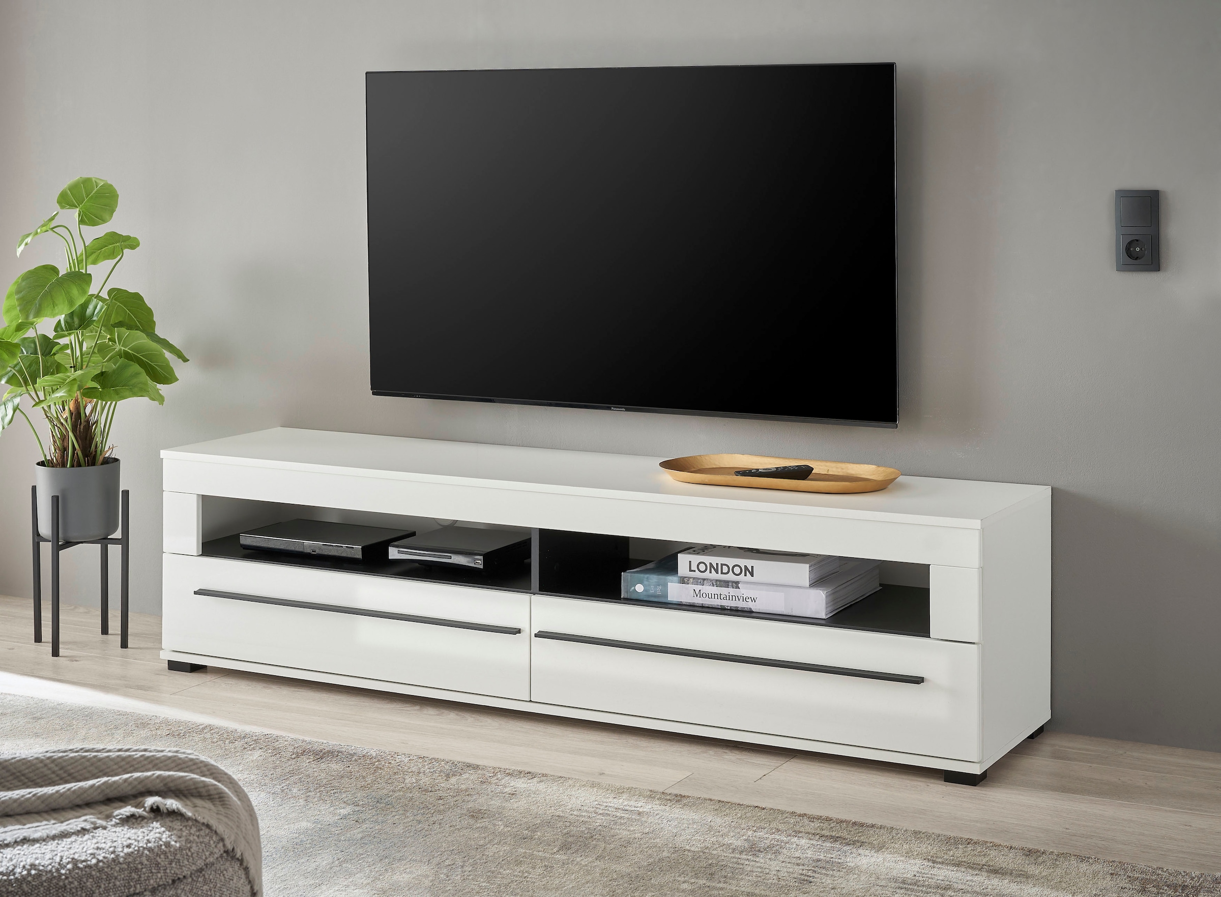 INOSIGN Wohnwand »Cantara, moderne Anbauwand, Wohnzimmer-Set, in Eiche Evoke oder Weiß«, (Set), enthält eine Vitrine, ein Lowboard und zwei Wandboards