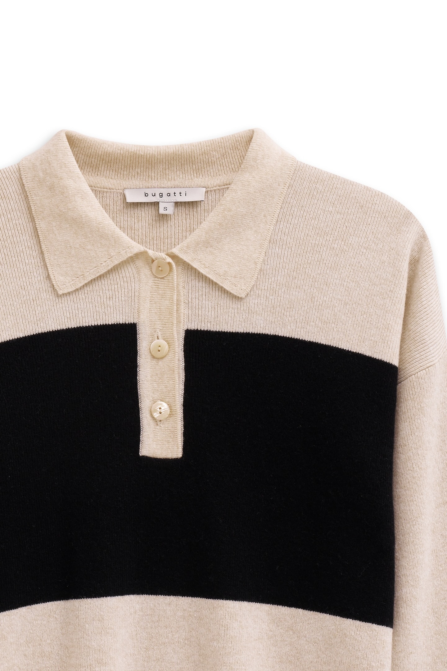 bugatti Polokragenpullover »gestreift« aus einem Kaschmir-Mix mit Knopfleiste