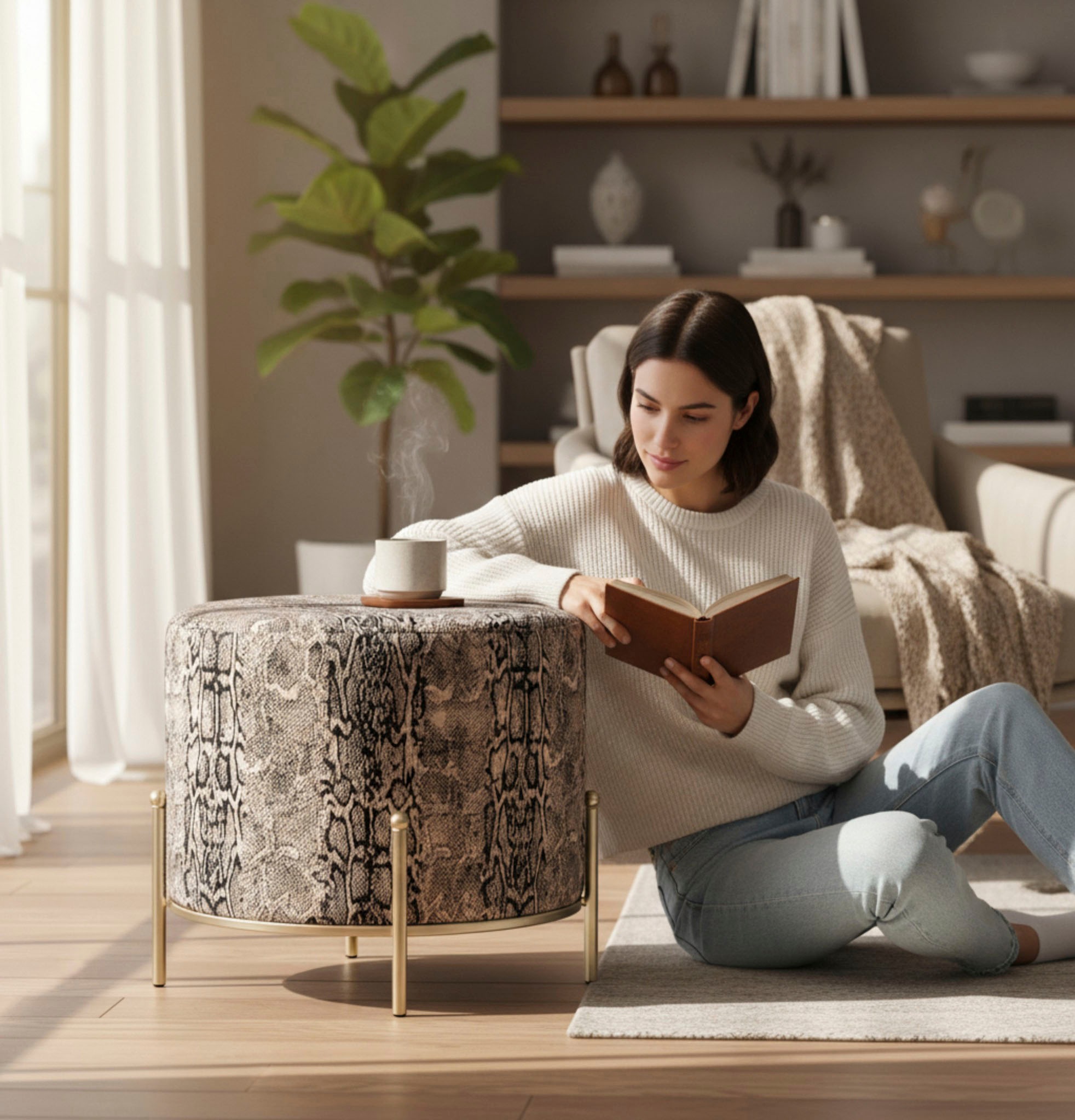HAKU Hocker »Pouf, Schemel, Stockerl« rund - aus Textil Gold - Ø/H 48/40 cm