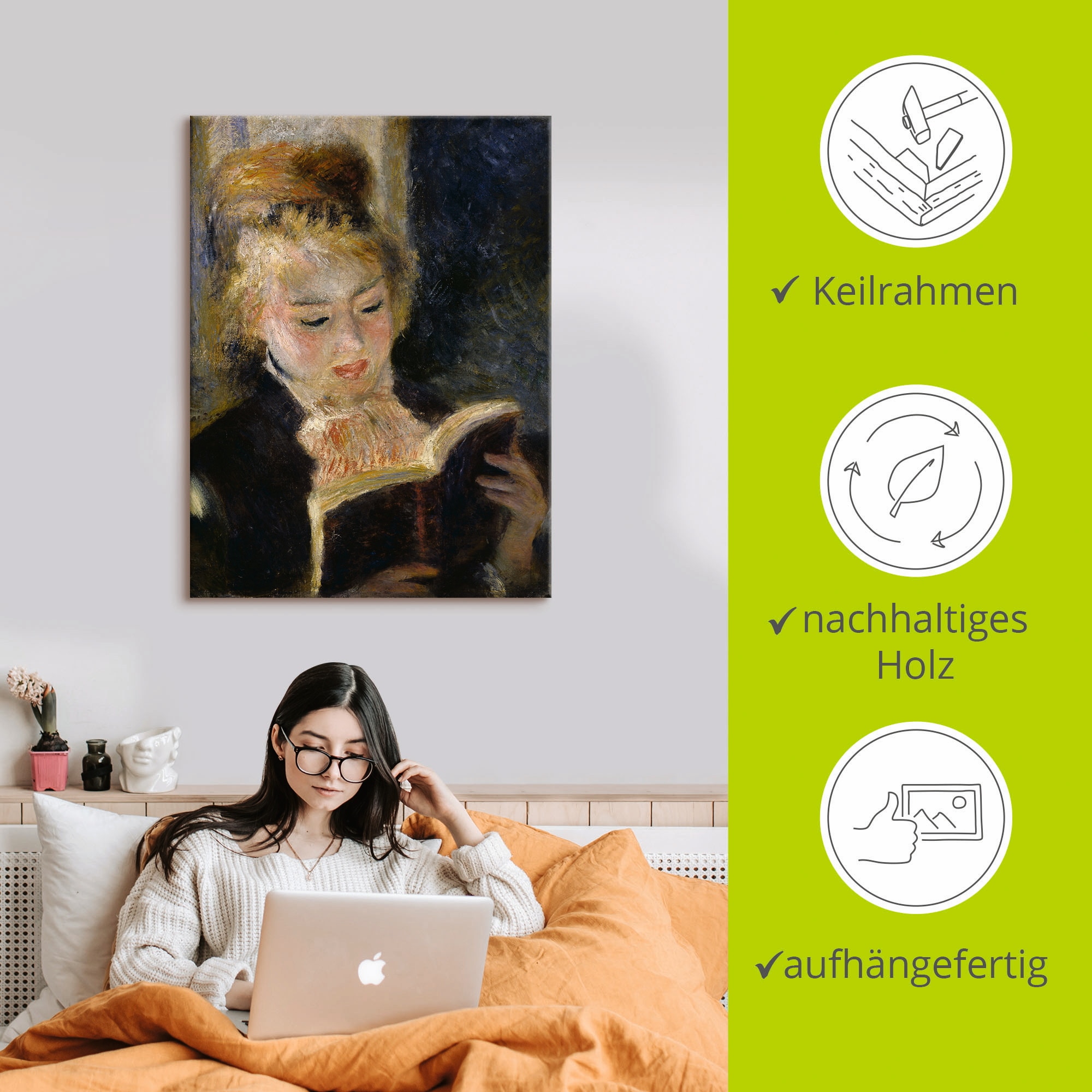 Artland Leinwandbild »Lesendes Mädchen«, Frau, (1 St.), auf Keilrahmen gespannt